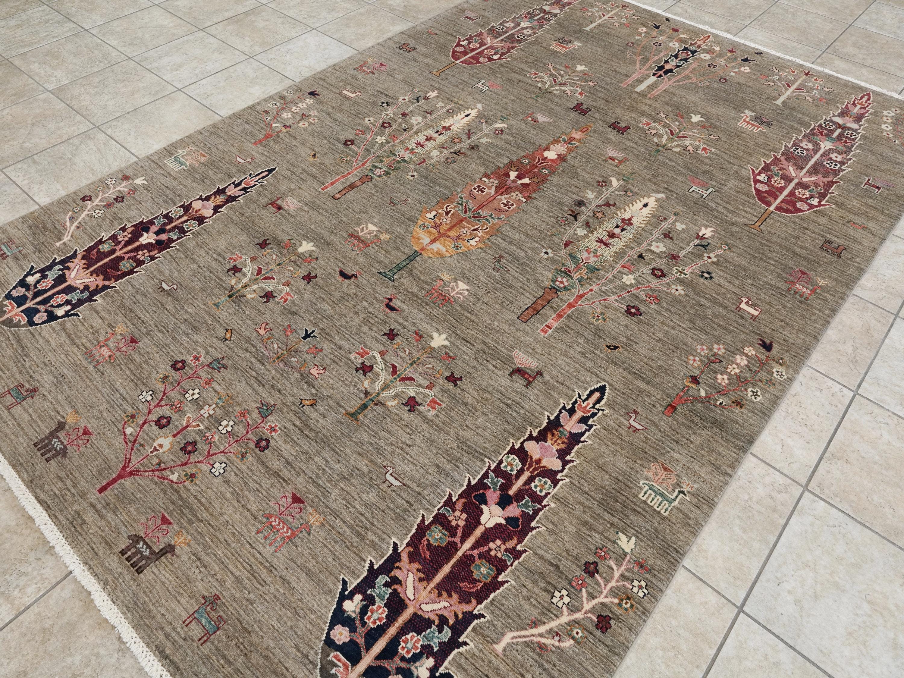 7x10 Ft Brown Serapi Rug - Hand Knotted Floral Rug