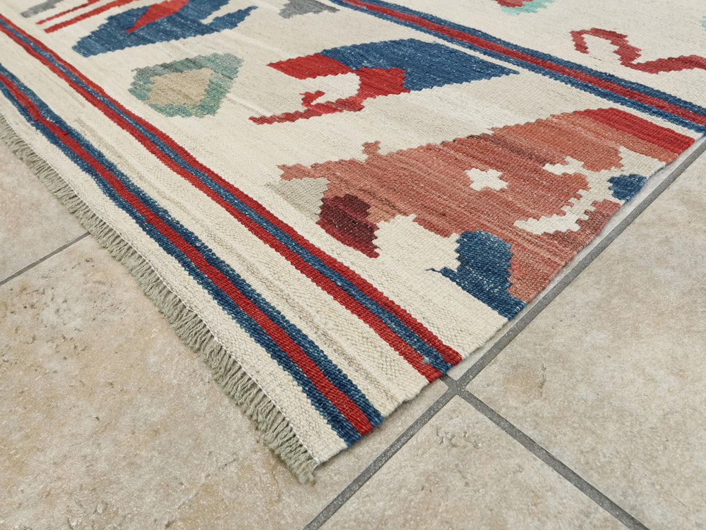 10x13 Ft Beige Kilim Rug - Handmade Afghan Wool Flatweave - Contemporary Design