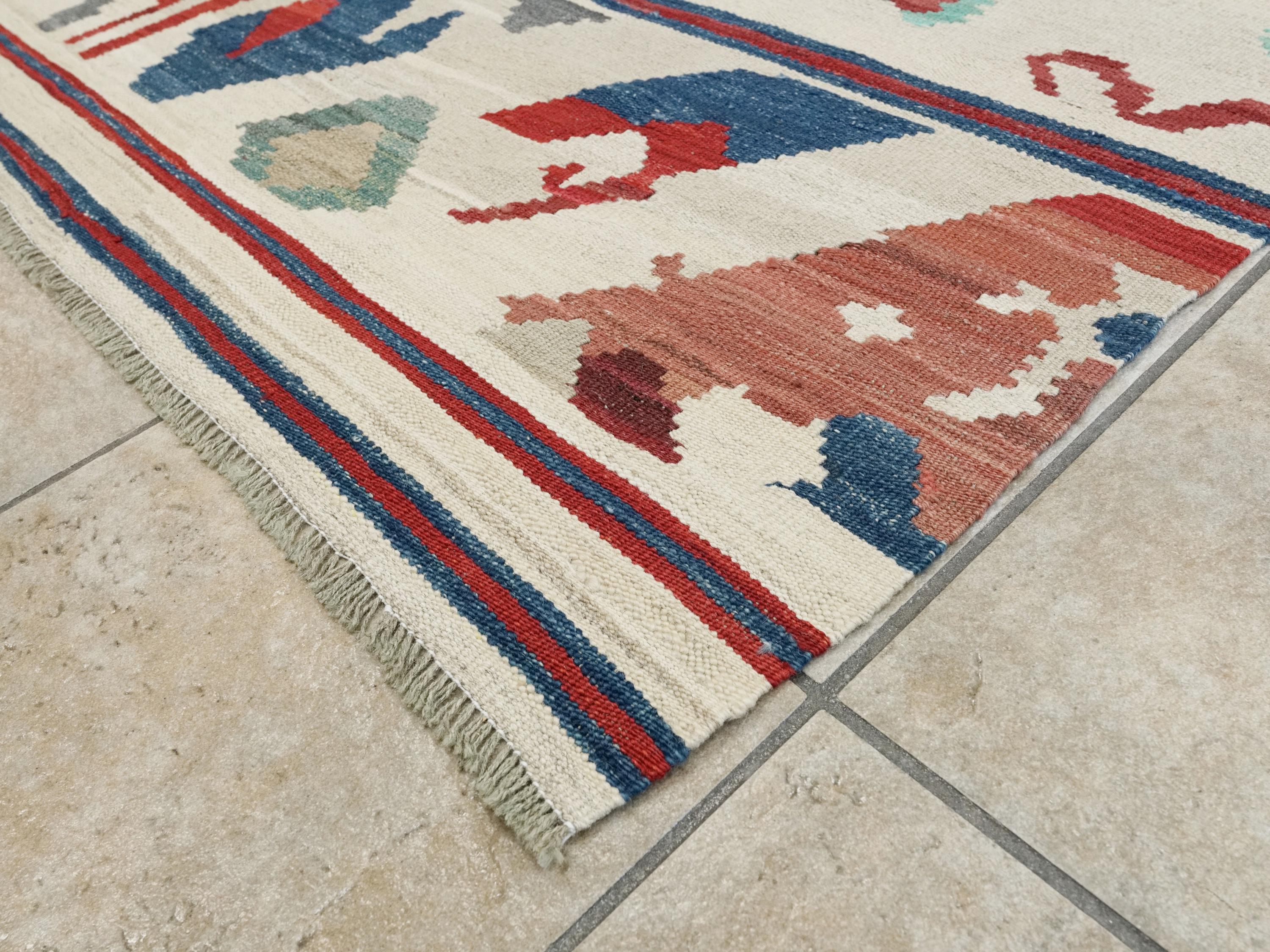 10x13 Ft Beige Kilim Rug - Handmade Afghan Wool Flatweave - Contemporary Design