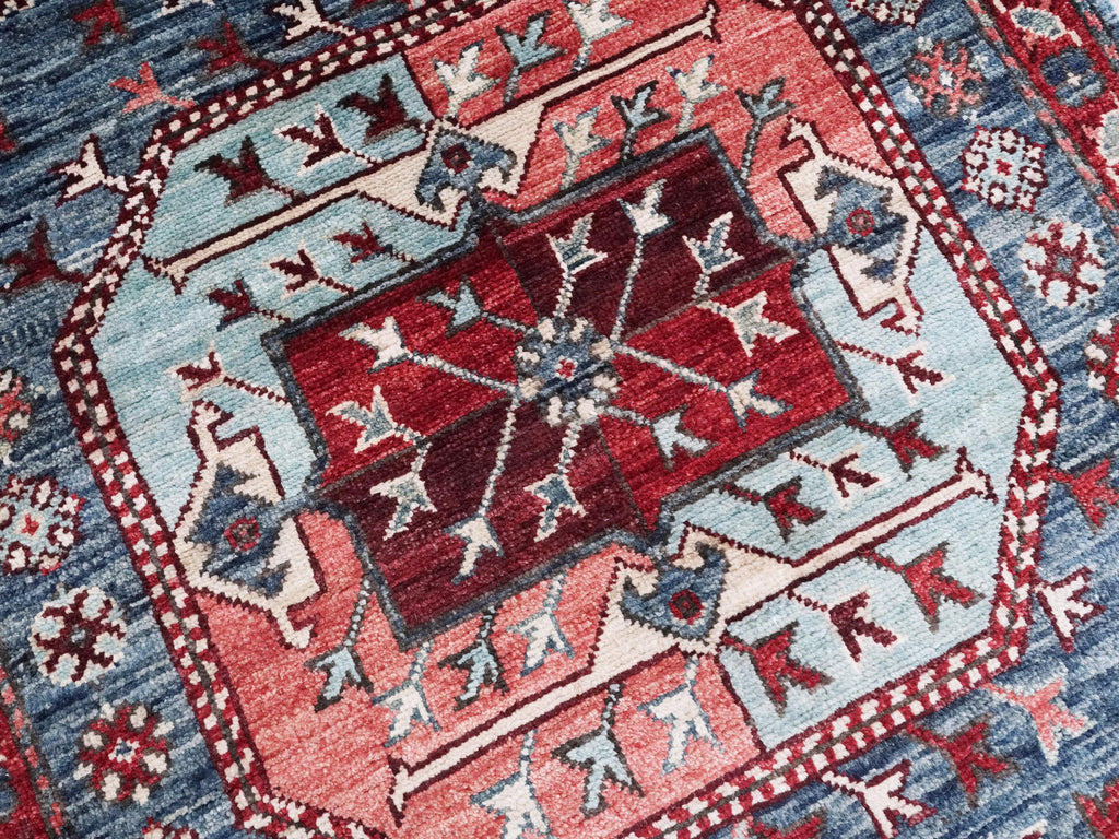 14 Ft Blue Ersari Runner Rug - Traditional Wool Hallway Rug - Turkmen Design