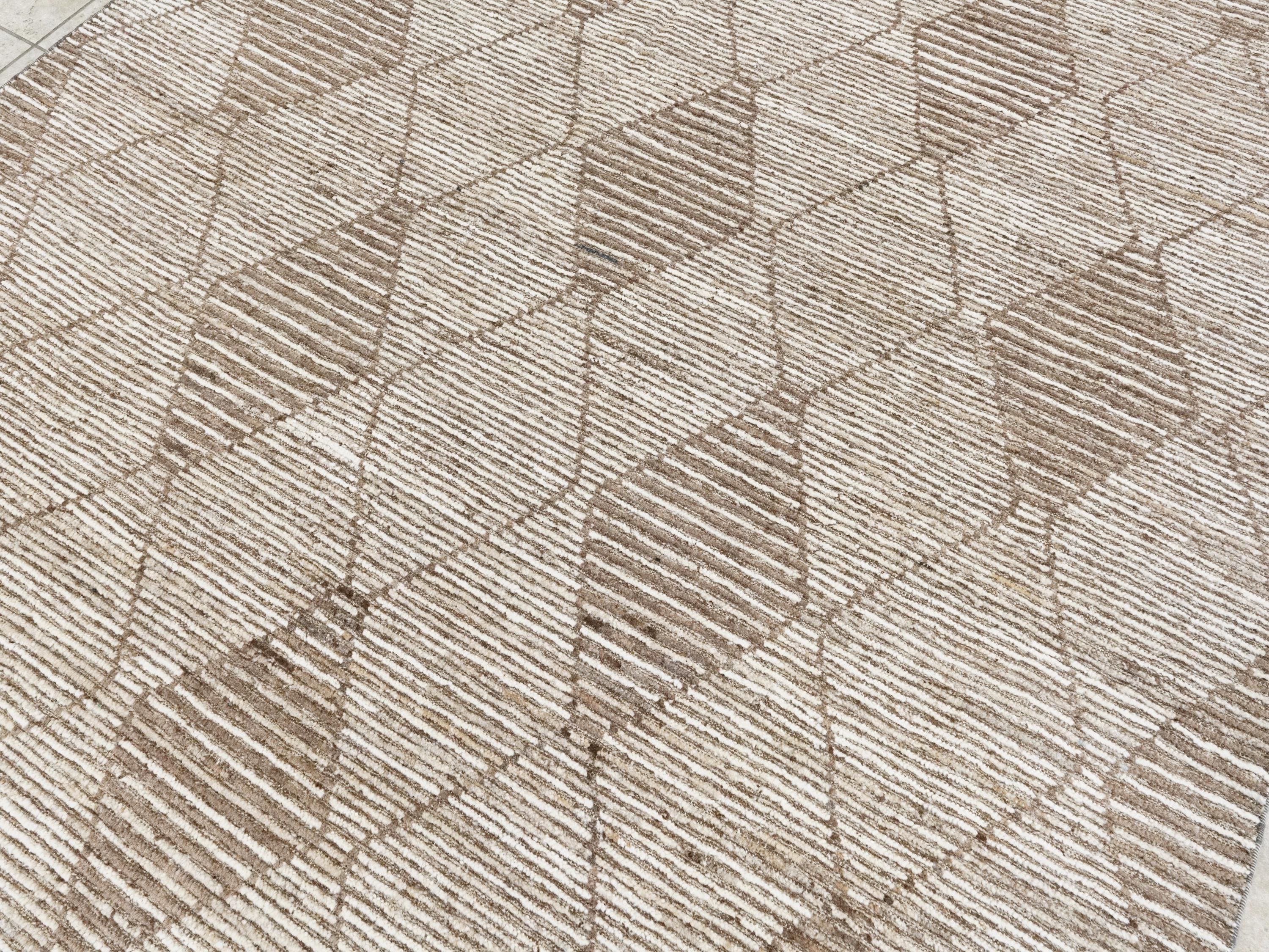 7x10 Ft Hand Knotted Afghan Wool Rug - Beige Moroccan Design