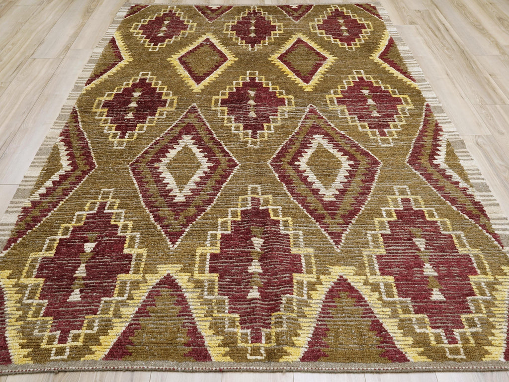 6x9 Ft Brown & Red Moroccan Rug - Hand Knotted Tribal Design