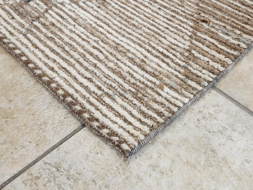 7x10 Ft Hand Knotted Afghan Wool Rug - Beige Moroccan Design