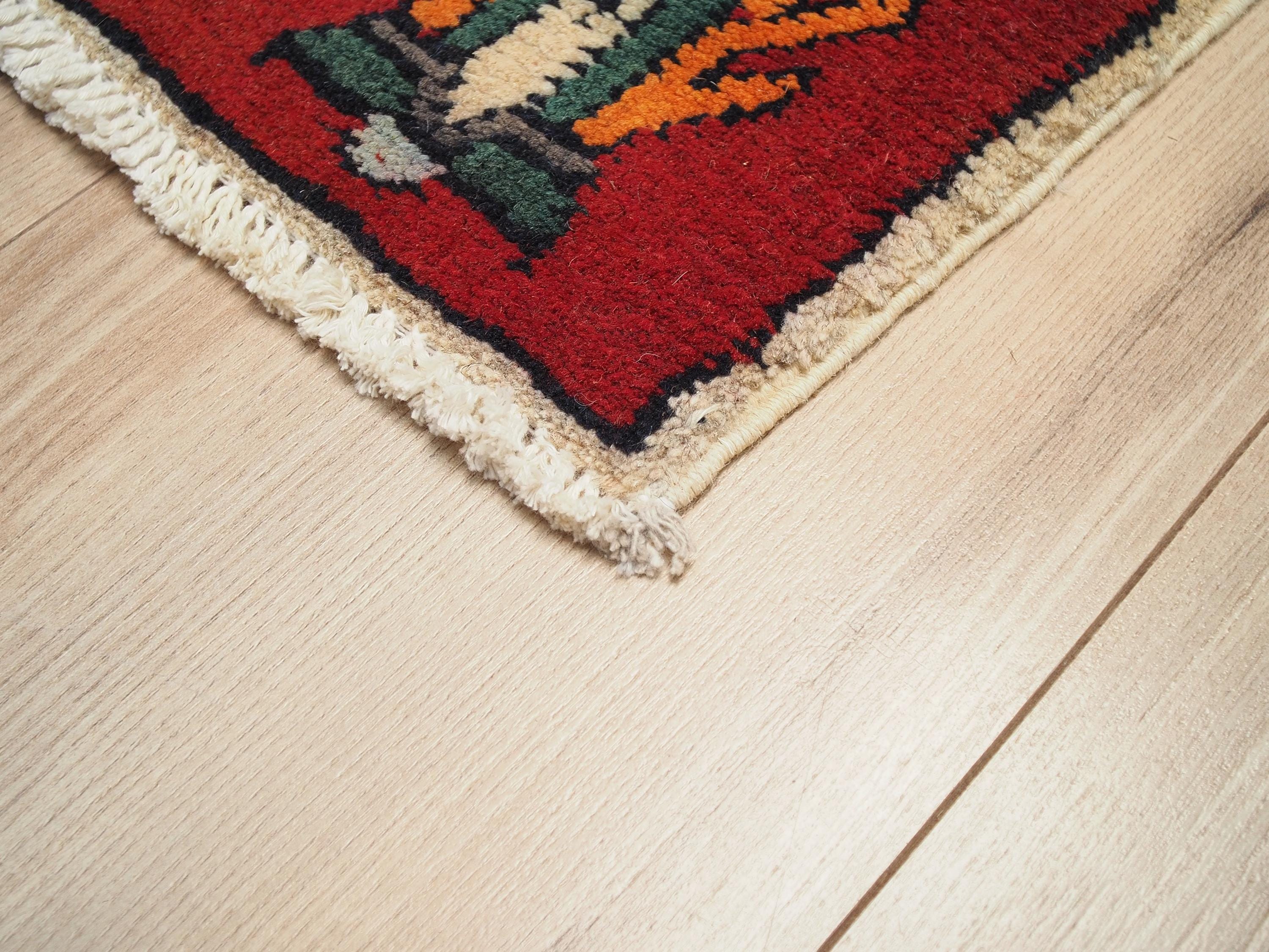 1x2 Ft Red Gabbeh Rug - Hand Knotted Floral Accent Rug