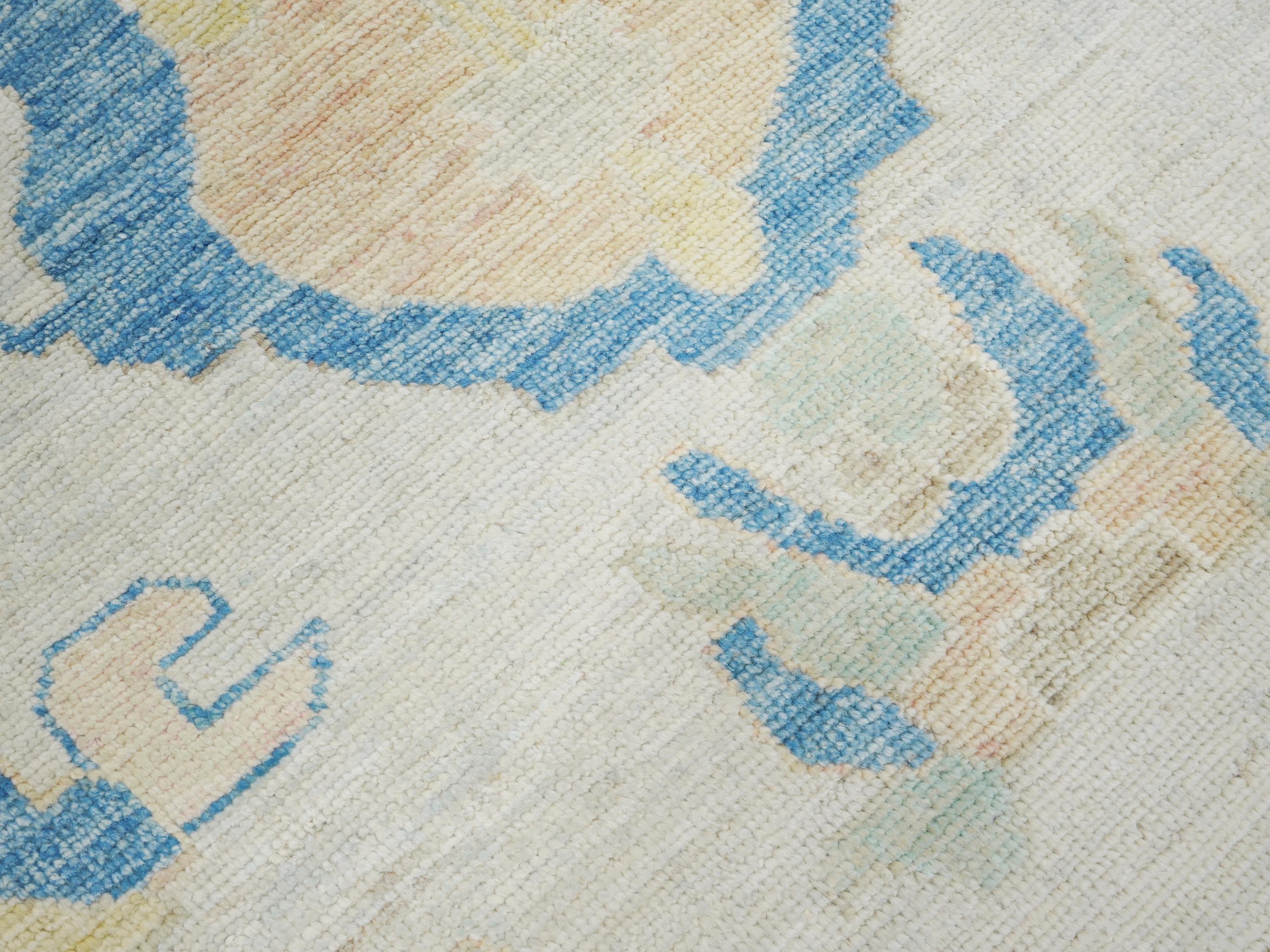 10x14 Ft Muted Blue & Orange Oushak Rug - Hand Knotted Afghan Rug - Turkish Floral Design