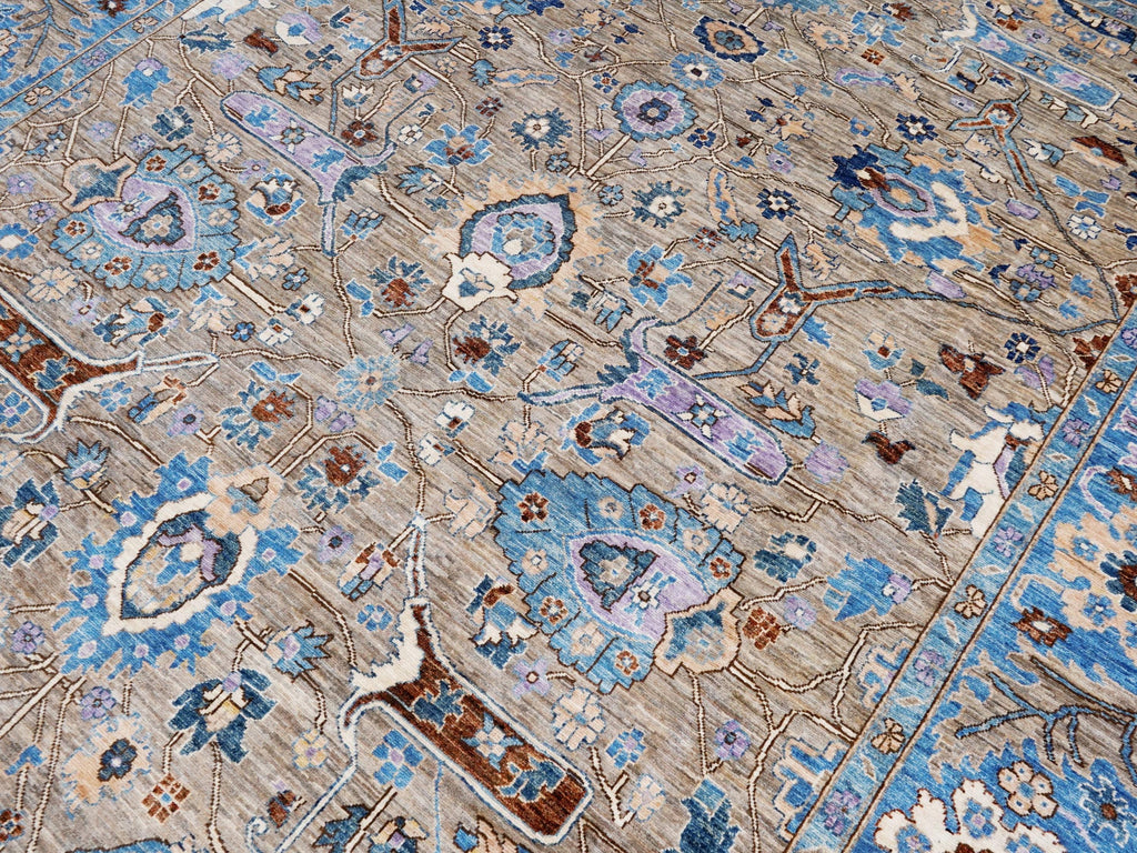 9x12 Ft Brown & Blue Serapi Rug - Hand Knotted Afghan Oriental Rug
