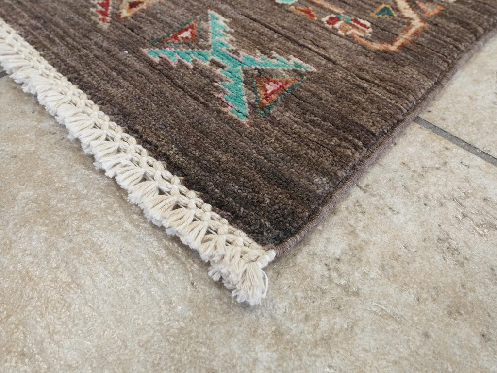6x8 Ft Hand Knotted Ersari Rug - Brown Afghan Wool Rug