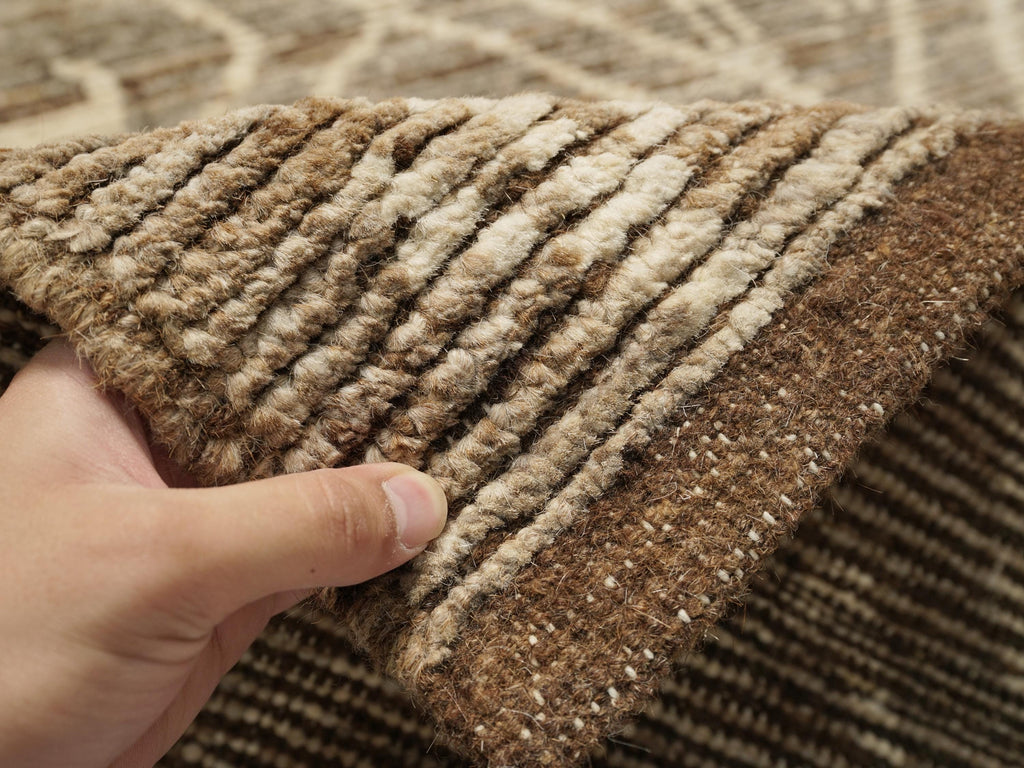 13 Ft Hand Knotted Brown Runner Rug - Moroccan Rug