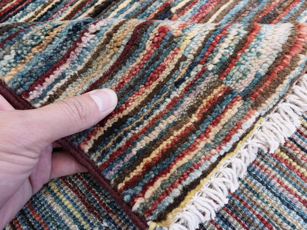 6x9 Ft Gabbeh Rug - Afghan Wool Area Rug - Colorful Striped Design