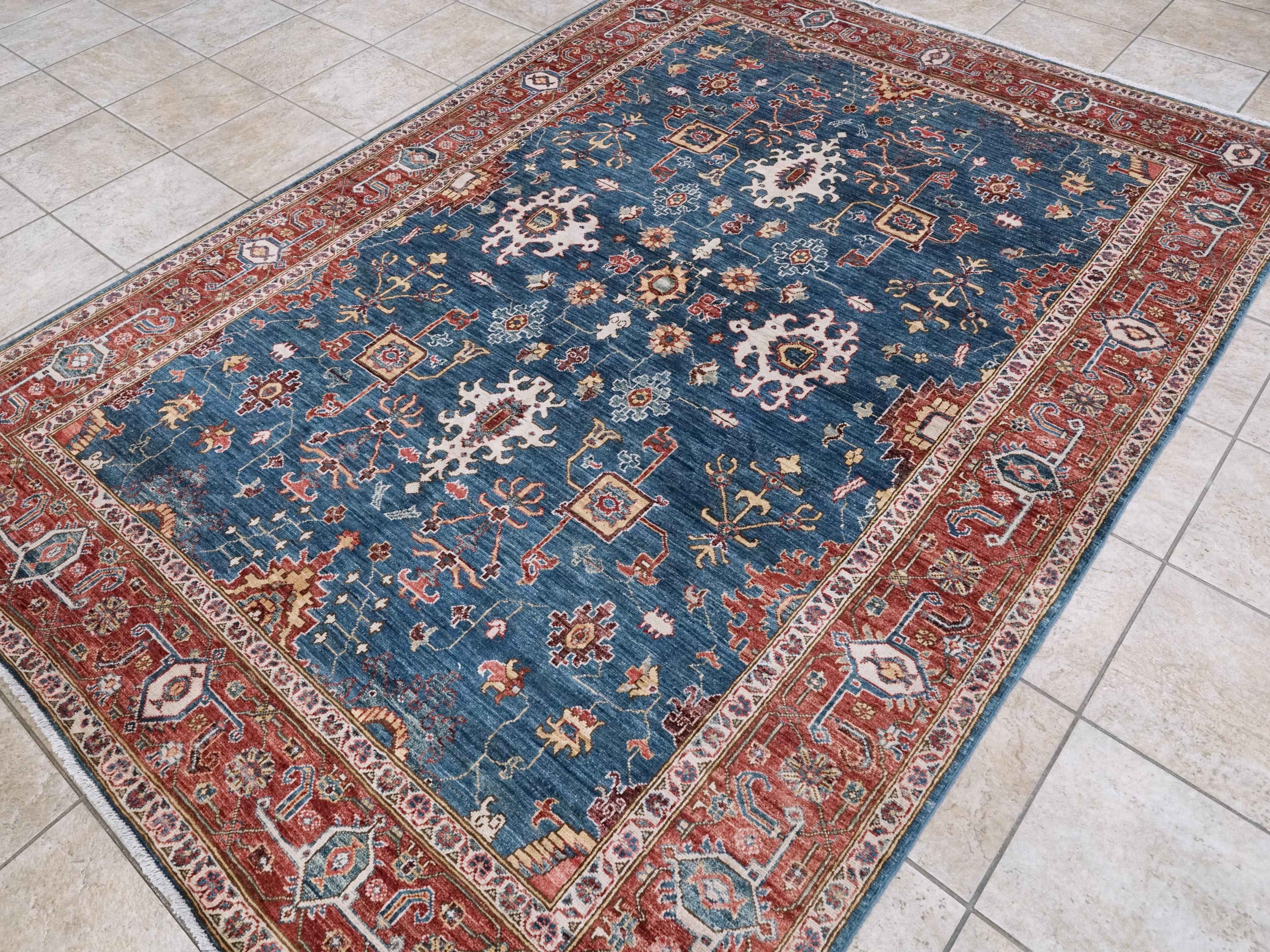 6x9 Ft Blue & Red Serapi Rug - Oriental Area Rug - Persian Design