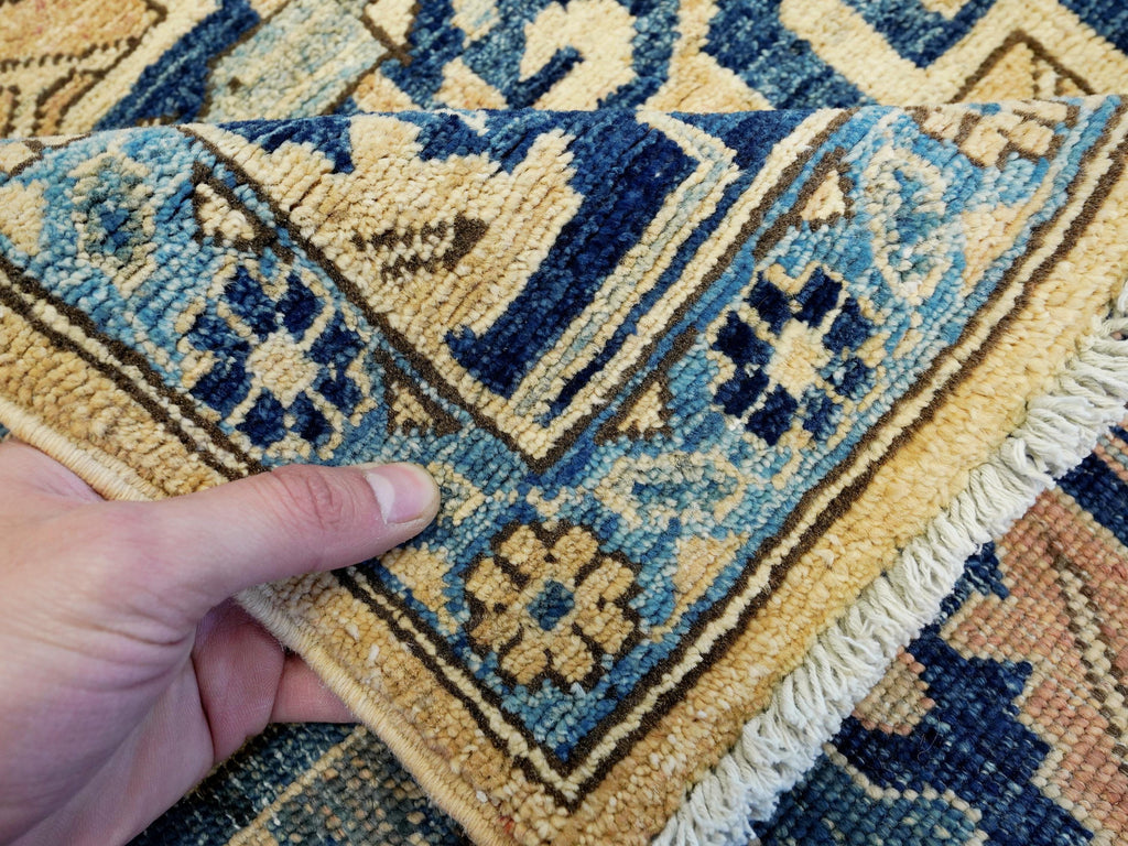10x14 Ft Beige & Blue Heriz Rug - Hand Knotted Antique Rug