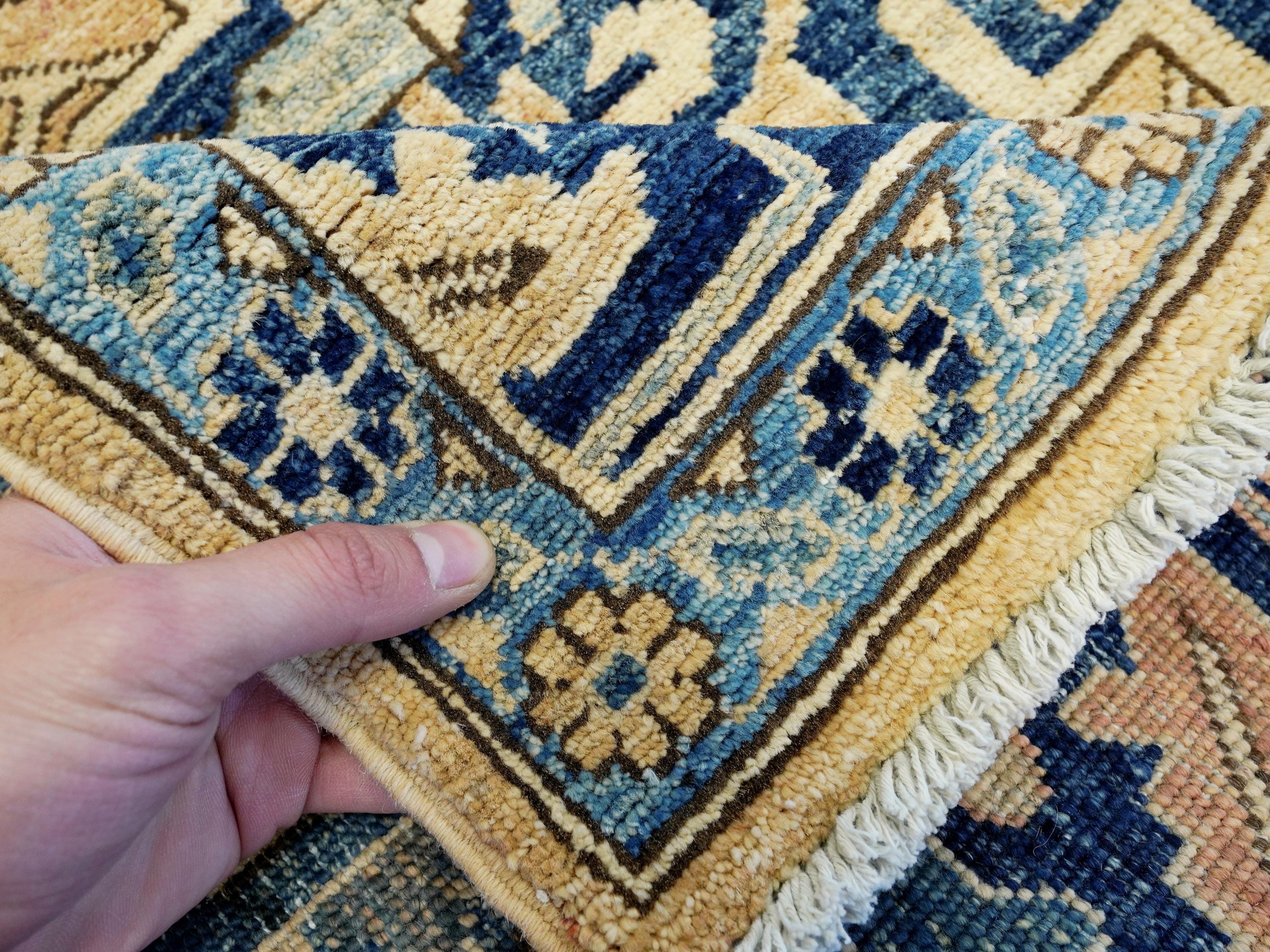 10x14 Ft Beige & Blue Heriz Rug - Hand Knotted Antique Rug