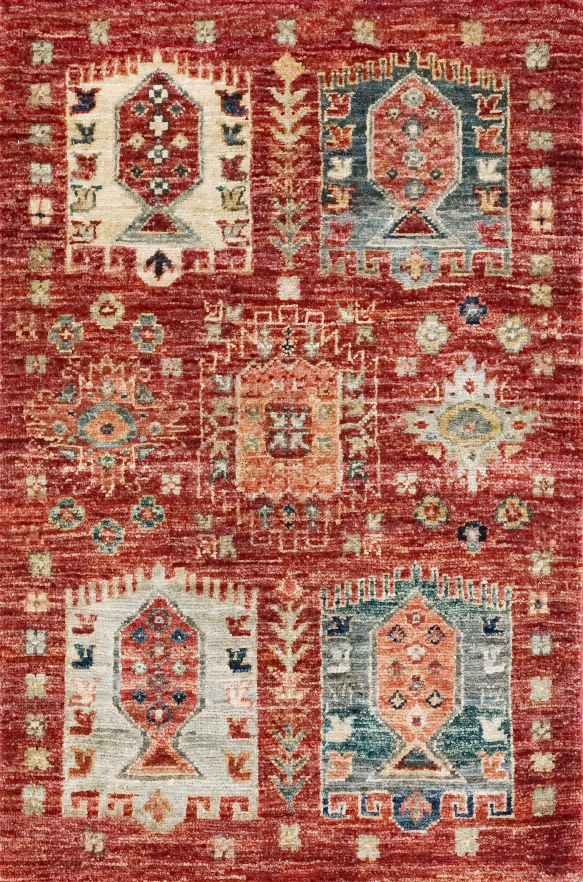 2x3 Ft Red Heriz Rug - Wool Accent Rug