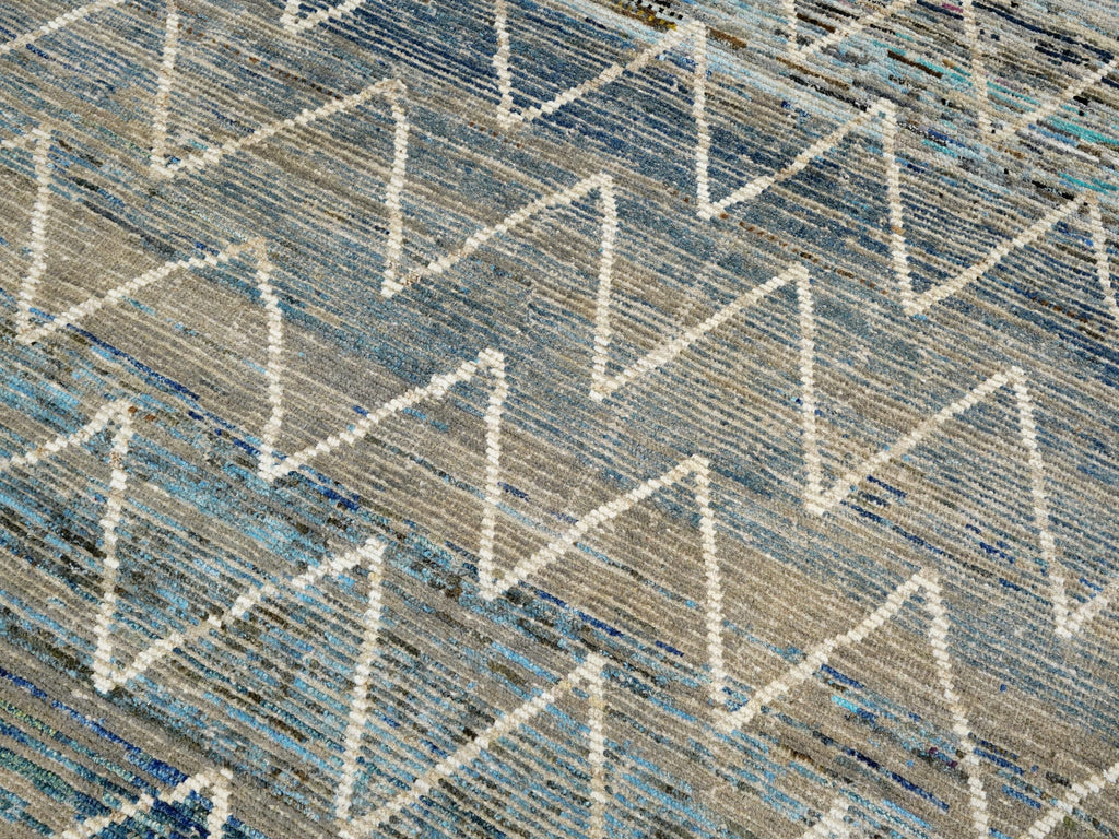 7x10 Ft Blue Moroccan Rug - Hand Knotted Area Rug