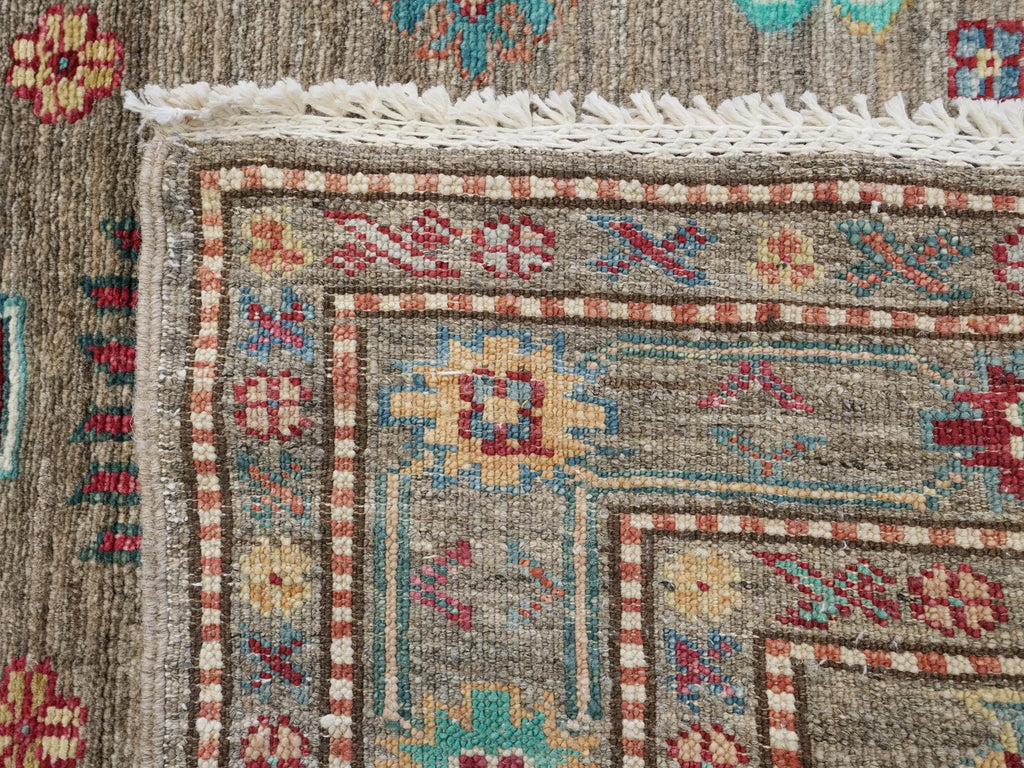 13 Ft Brown Kazak Runner Rug - Afghan Wool Hallway Rug