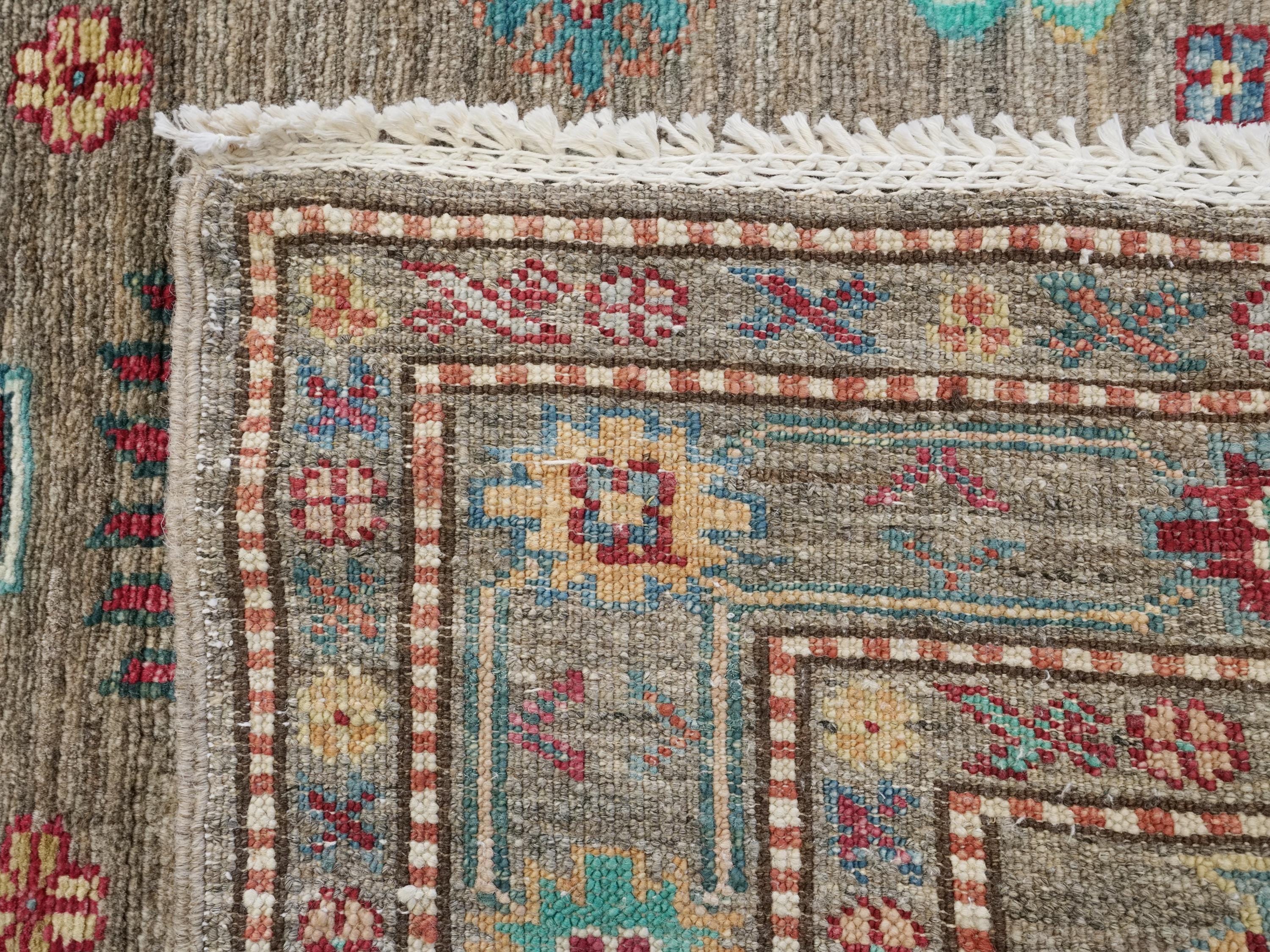 13 Ft Brown Kazak Runner Rug - Afghan Wool Hallway Rug