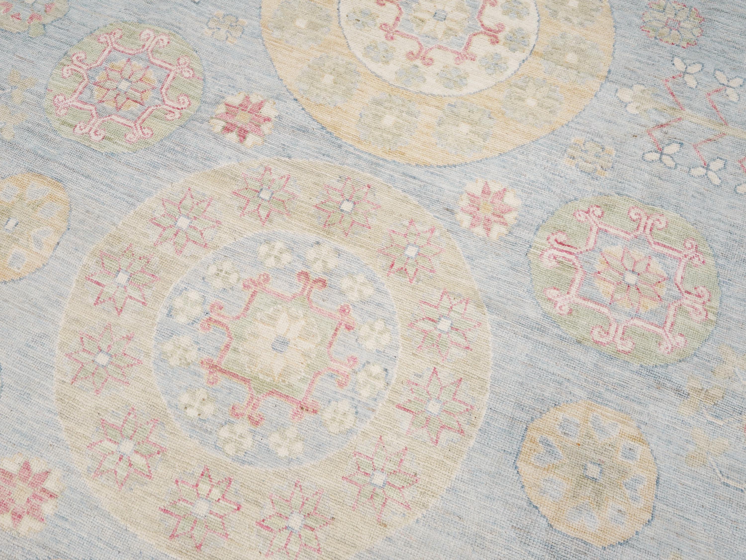 10x14 Ft Colorful Muted Ushak Rug - Hand Knotted Afghan Rug - Ottoman Design