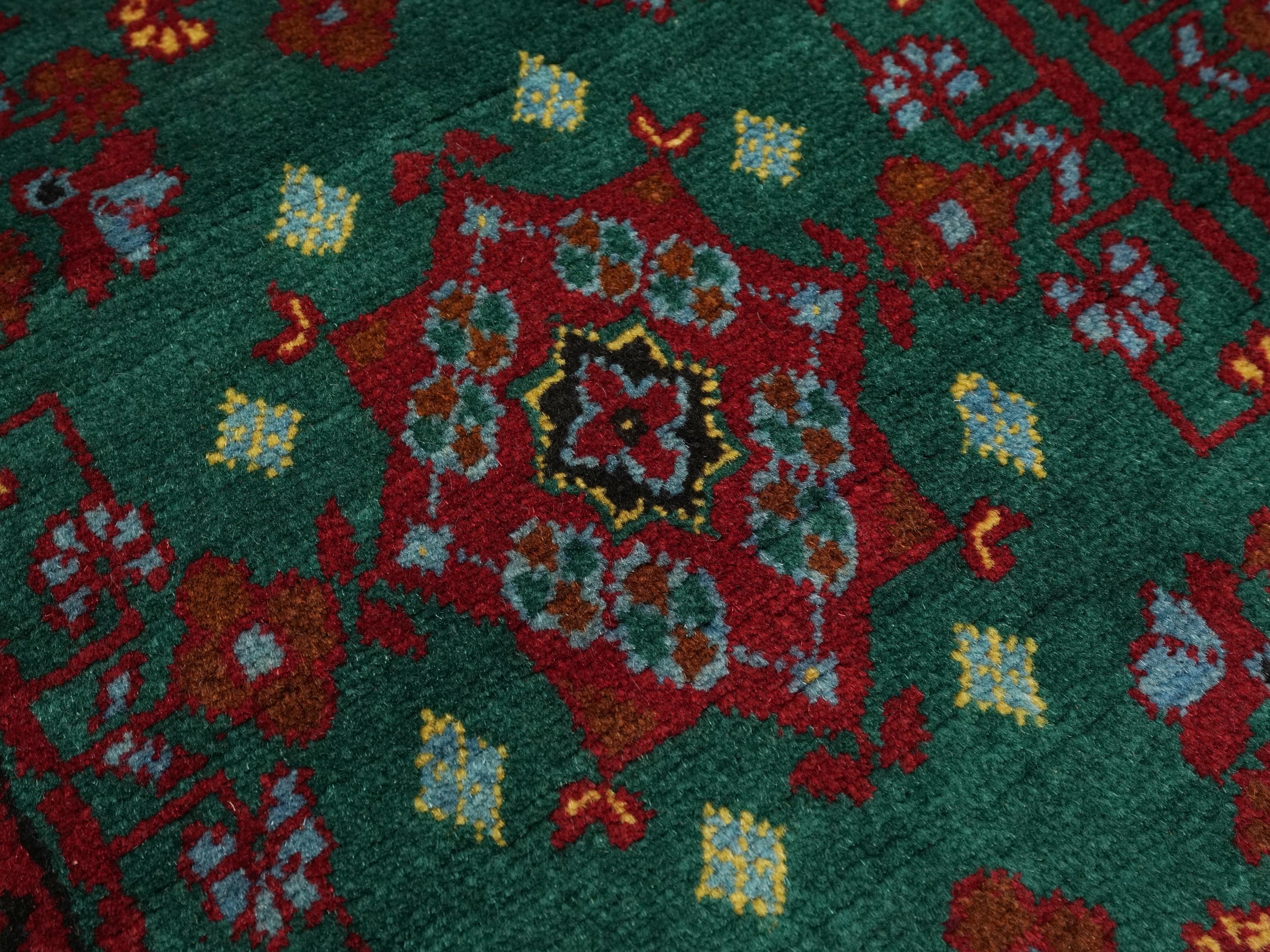 3x5 Ft Green Ersari Rug - Hand Knotted Oriental Area Rug - Turkmen Design
