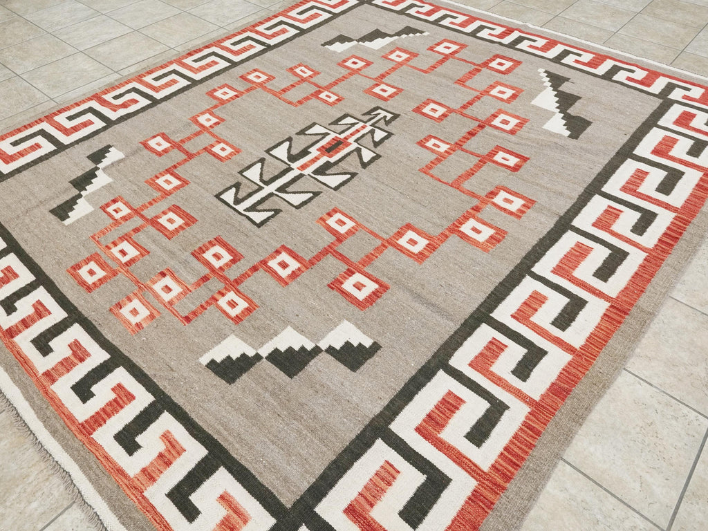 8x10 Ft Red Navajo Rug - Flat Weave Tribal Rug
