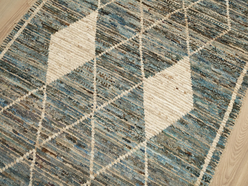 16 Ft Blue Moroccan Runner Rug - Afghan Handmade Wool Rug