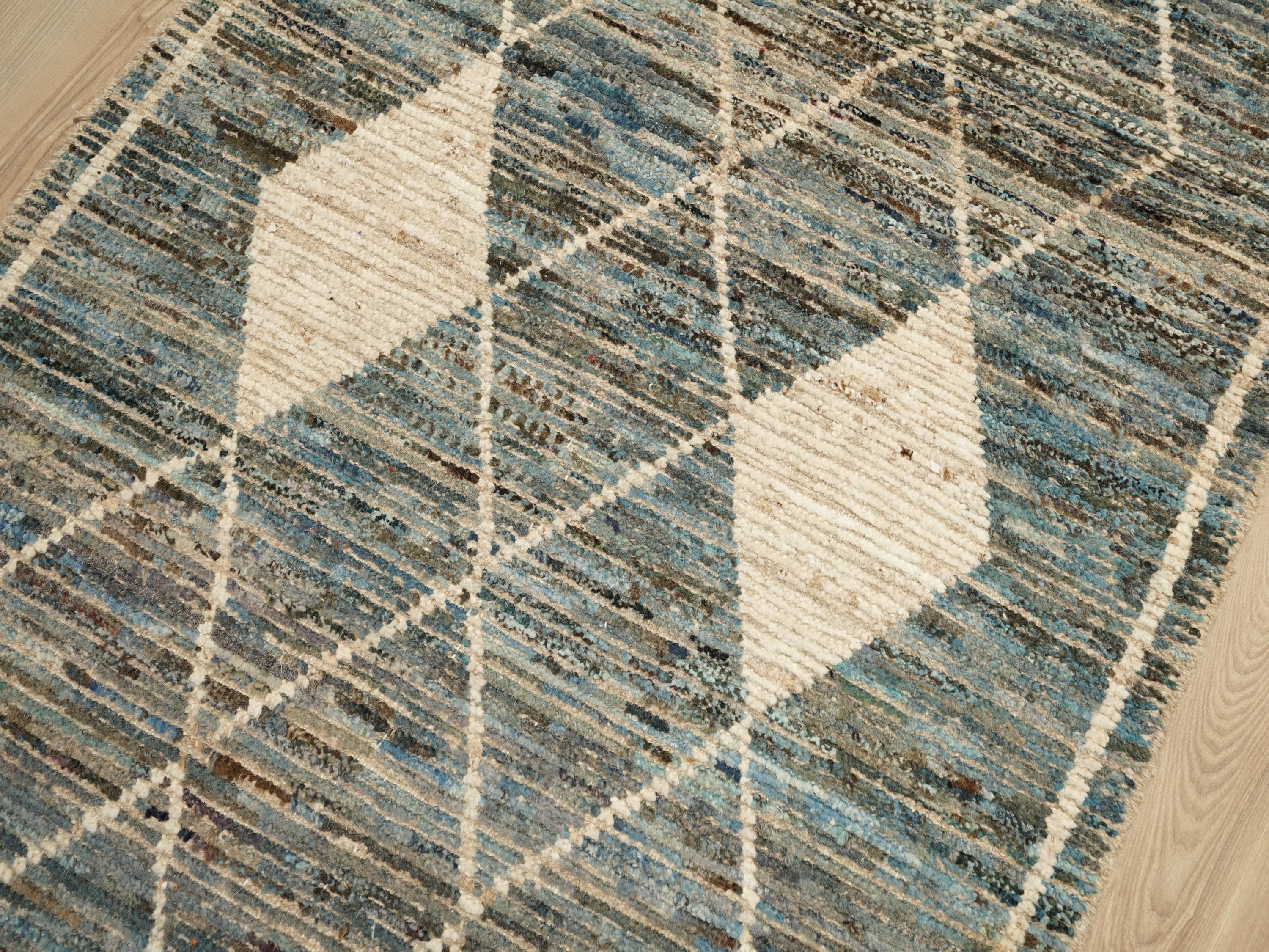 16 Ft Blue Moroccan Runner Rug - Afghan Handmade Wool Rug