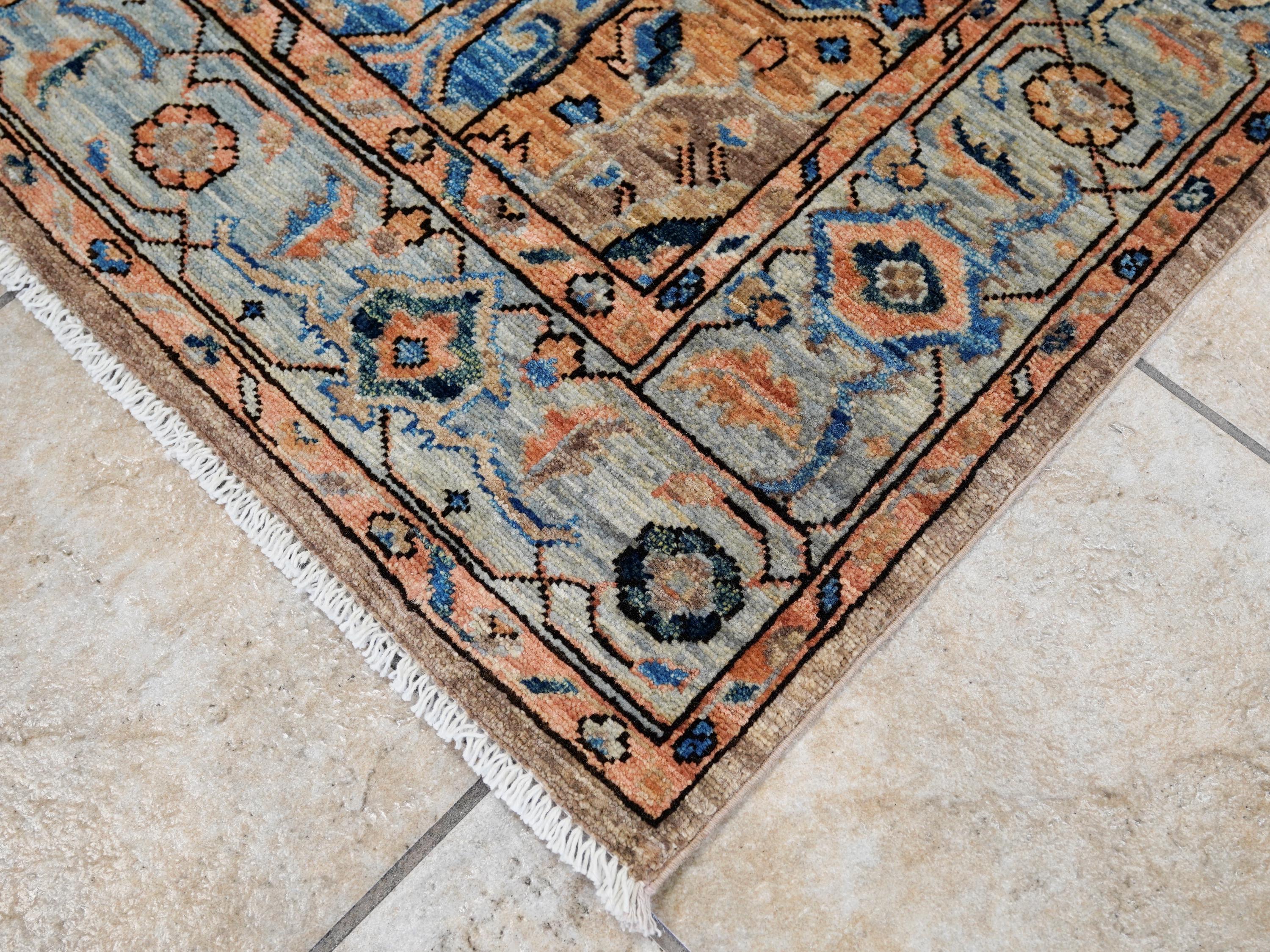 4x6 Ft Blue & Orange Serapi Rug - Hand Knotted Oriental Rug