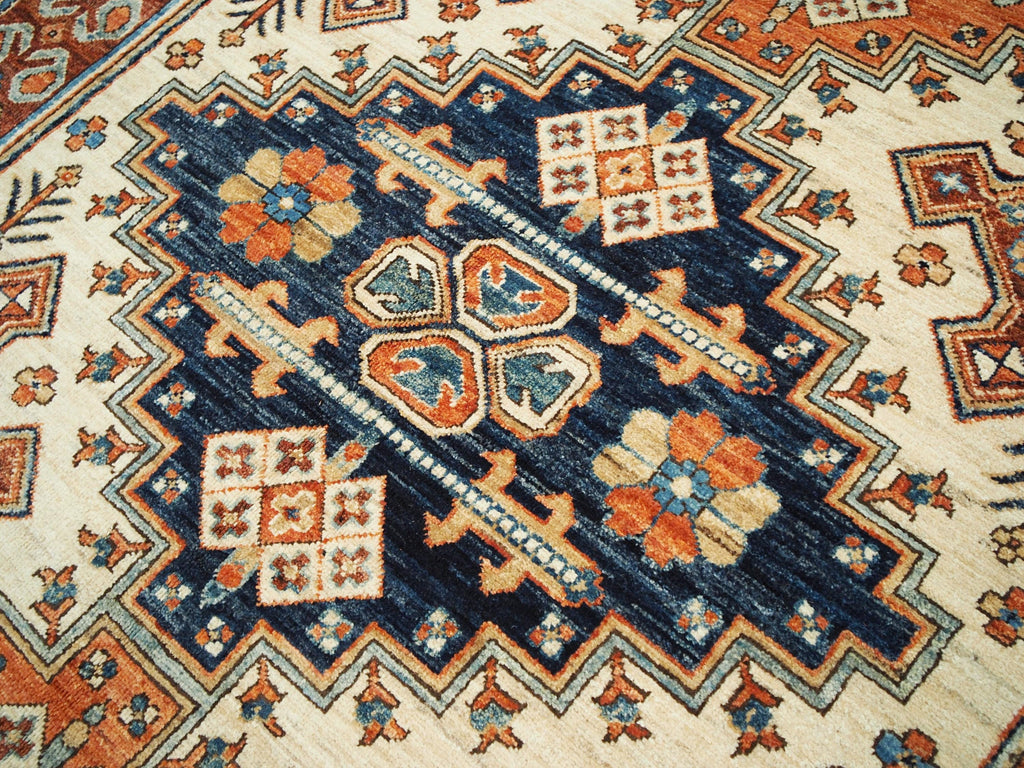 6x9 Ft Orange Heriz Rug - Hand Knotted Area Rug - Traditional Design