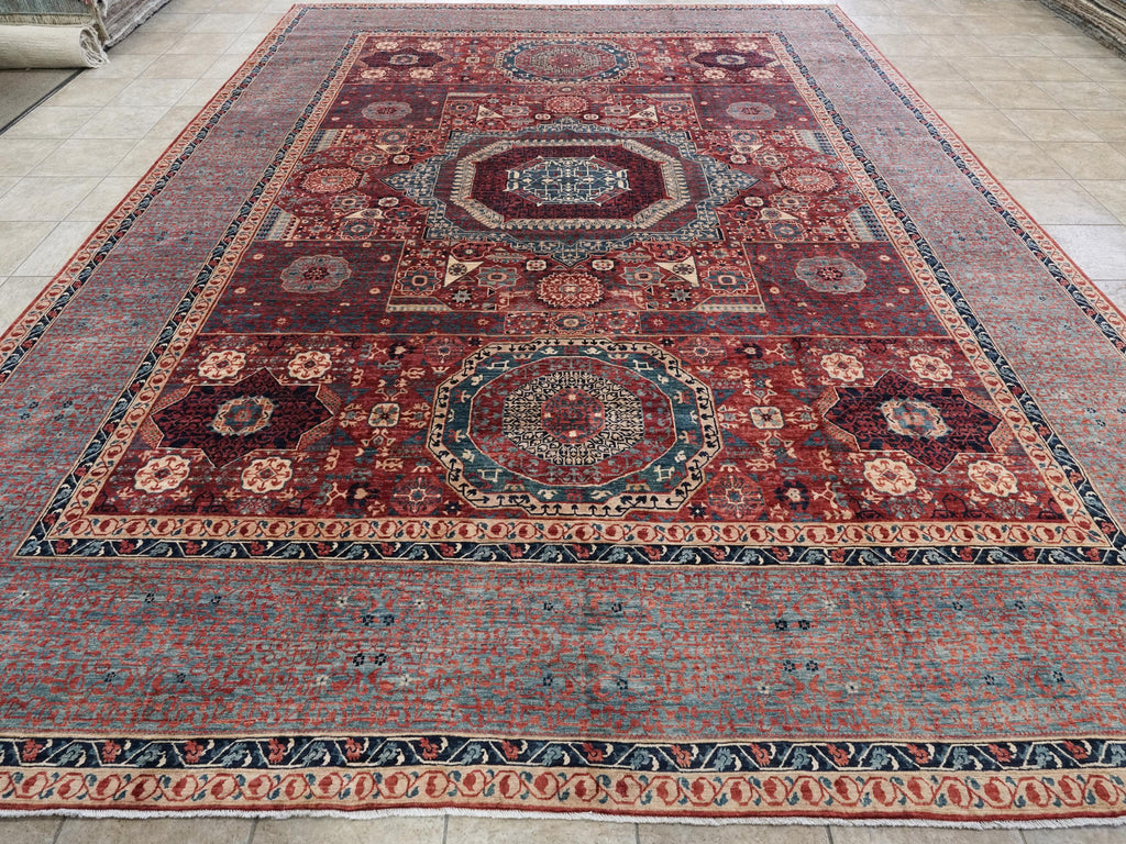12x15 Ft Red Mamluk Rug - Handmade Afghan Oriental Rug - Oversize