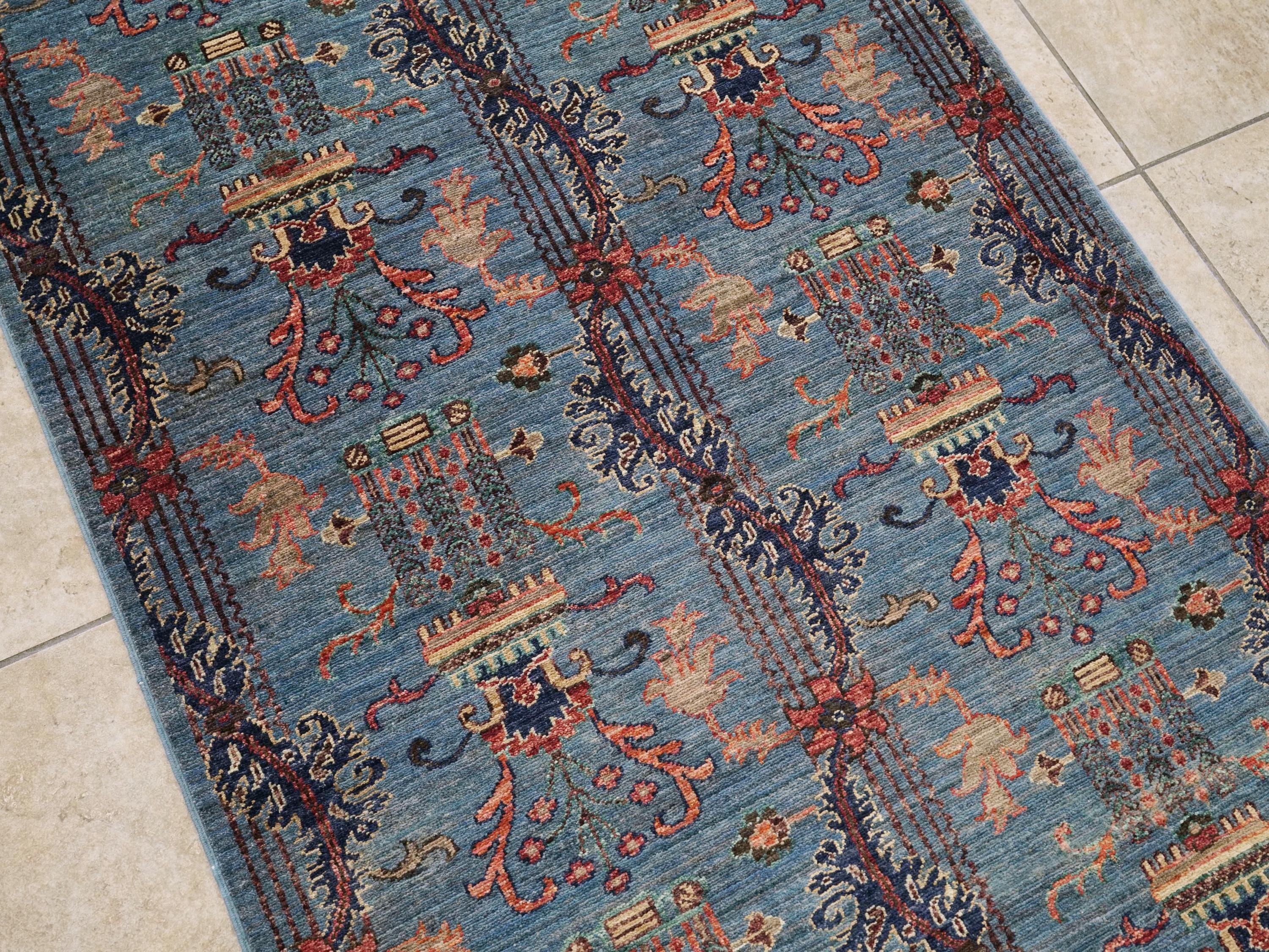 3x5 Ft Blue Serapi Rug - Traditional Floral Wool Rug