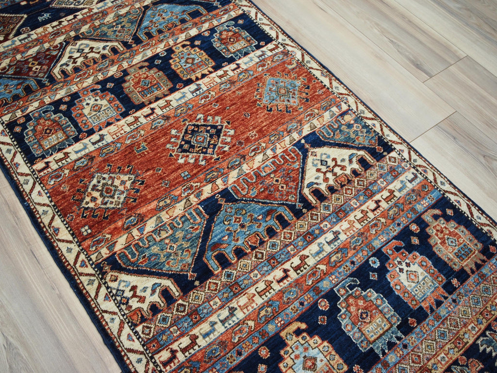 10 Ft Blue Heriz Runner Rug - Afghan Wool Hallway Rug