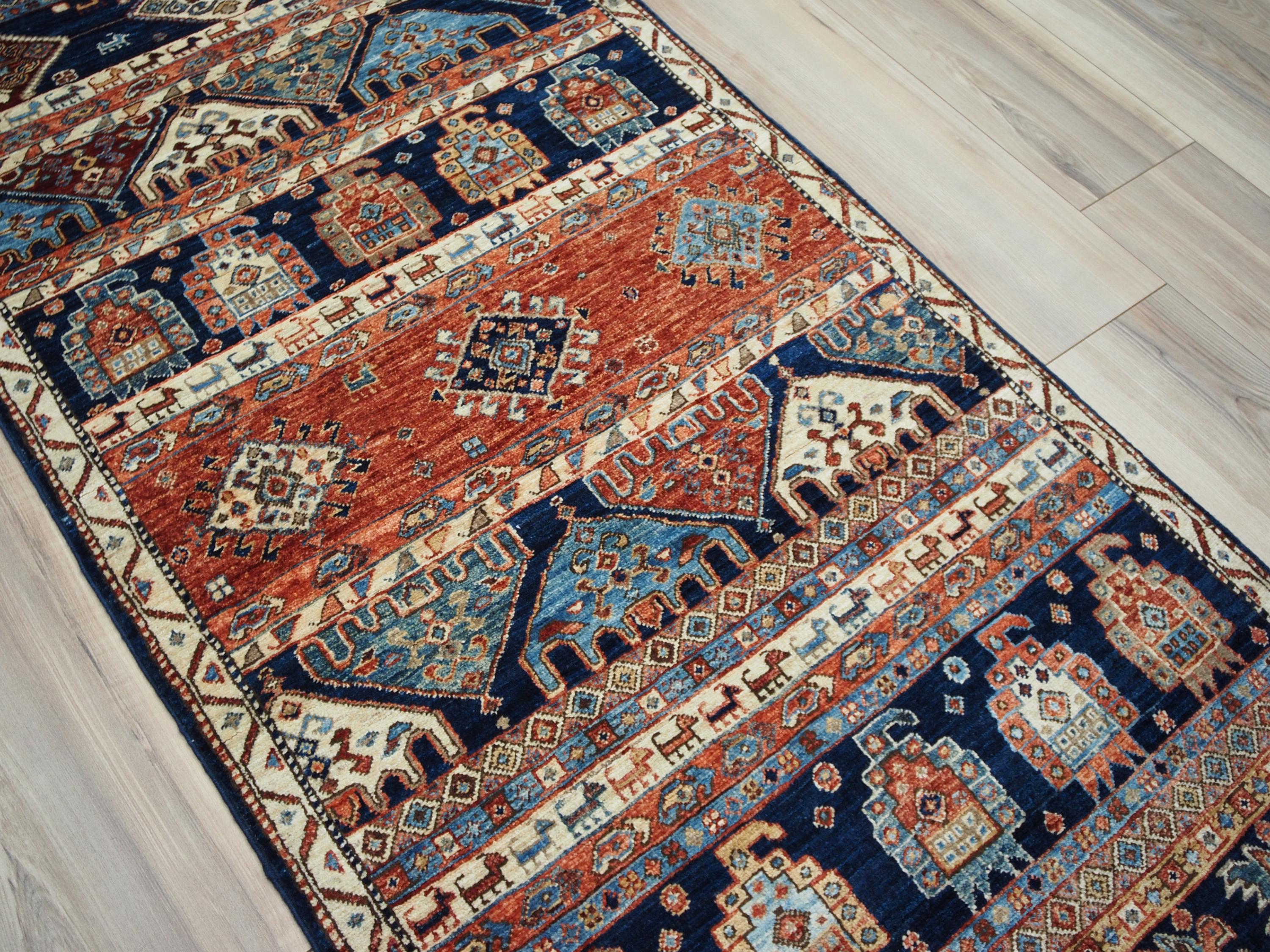 10 Ft Blue Heriz Runner Rug - Afghan Wool Hallway Rug