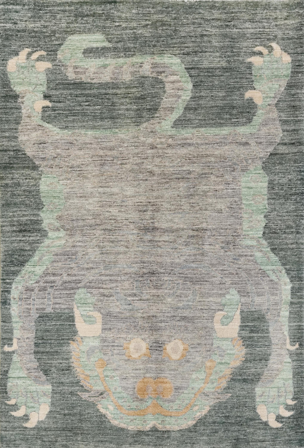 4x6 Ft Green & Gray Wool Tiger Rug - Oriental Area Rug