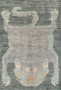 4x6 Ft Green & Gray Wool Tiger Rug - Oriental Area Rug