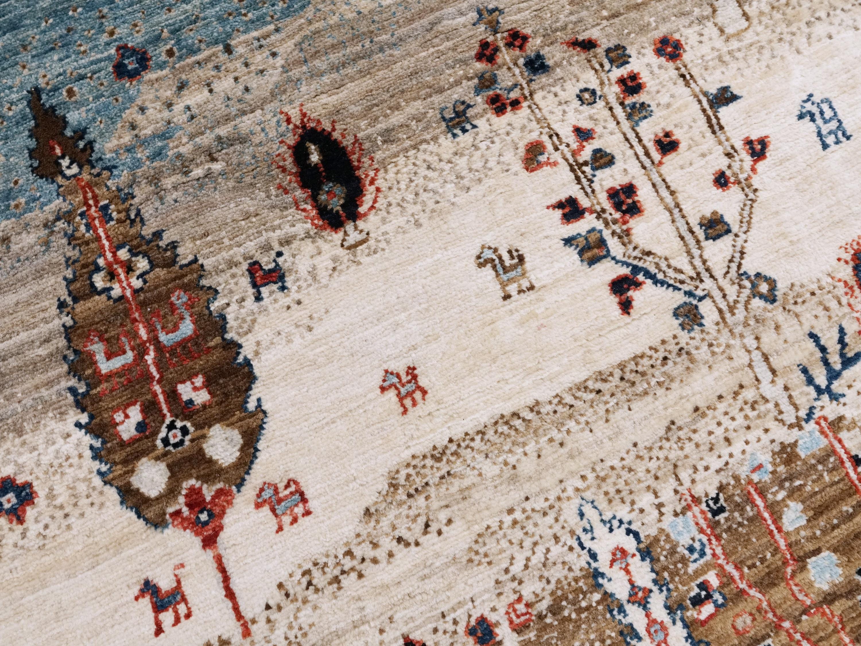 6x9 Ft Beige Landscape Rug - Hand Knotted Oriental Rug