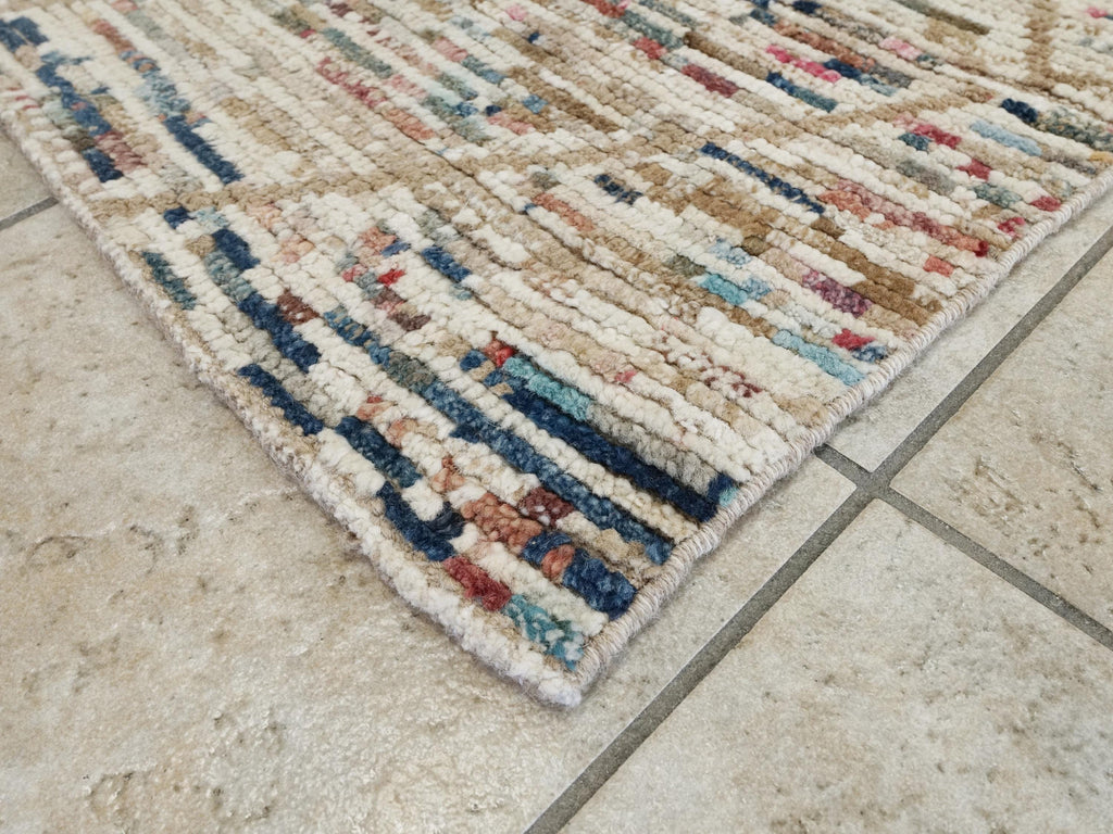 9 Ft Handmade Afghan Wool Runner Rug - Beige Moroccan Style