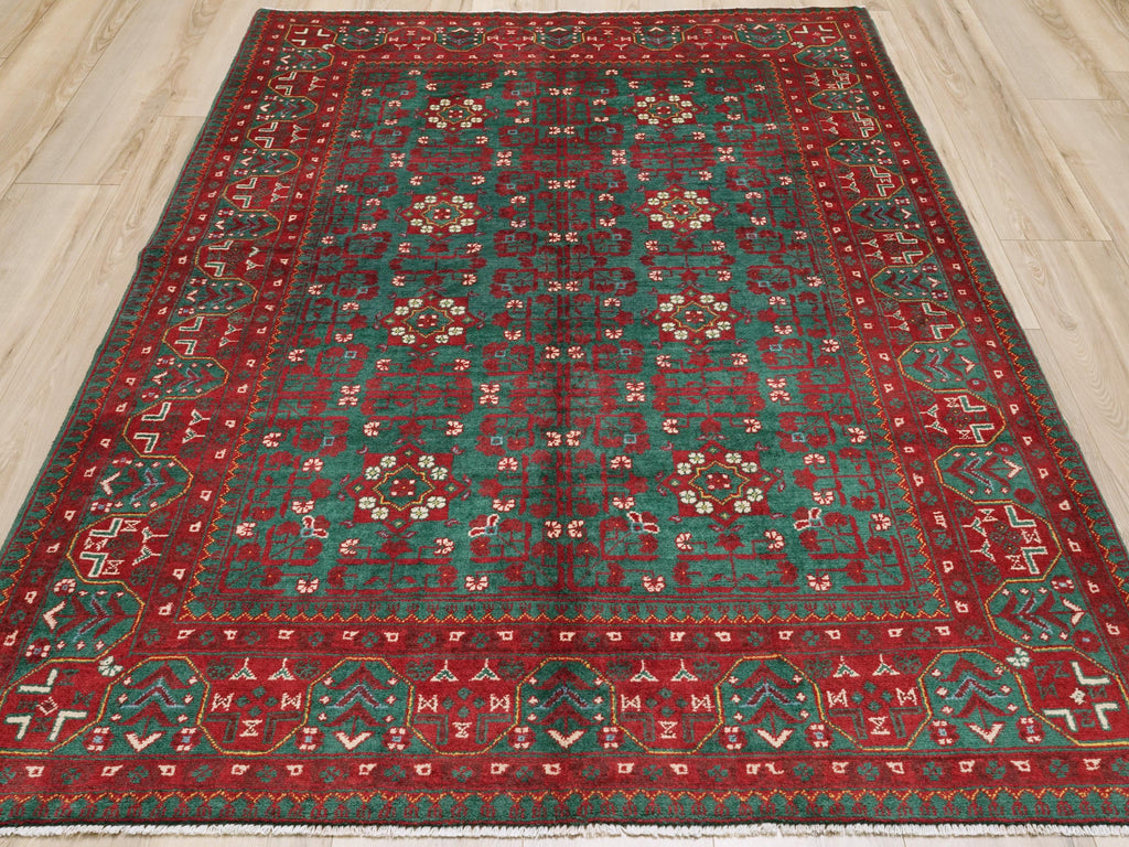 5x7 Ft Red Ersari Rug - Hand Knotted Afghan Oriental Rug - Turkmen Design