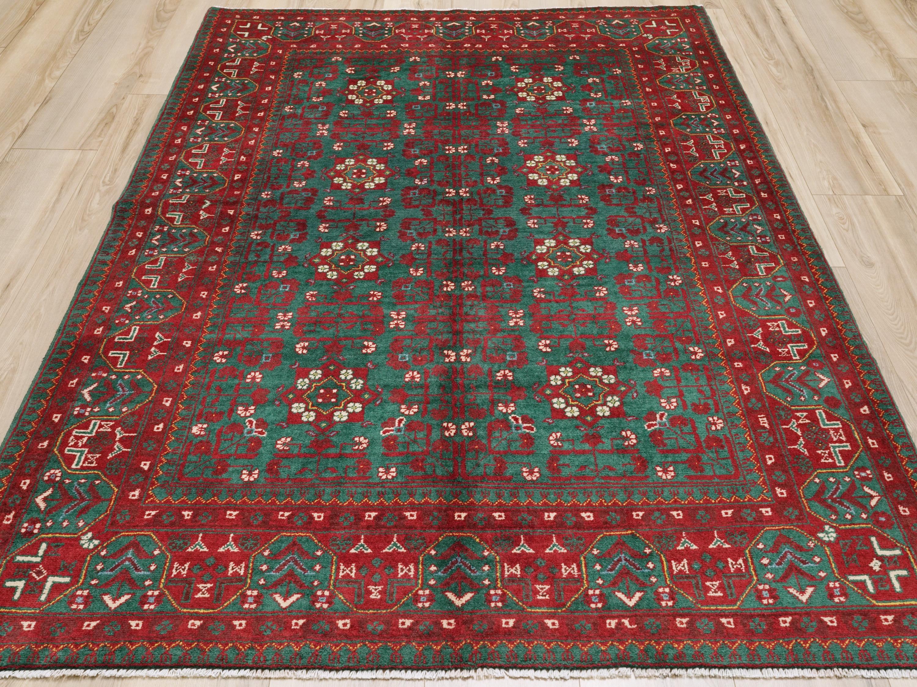 5x7 Ft Red Ersari Rug - Hand Knotted Afghan Oriental Rug - Turkmen Design