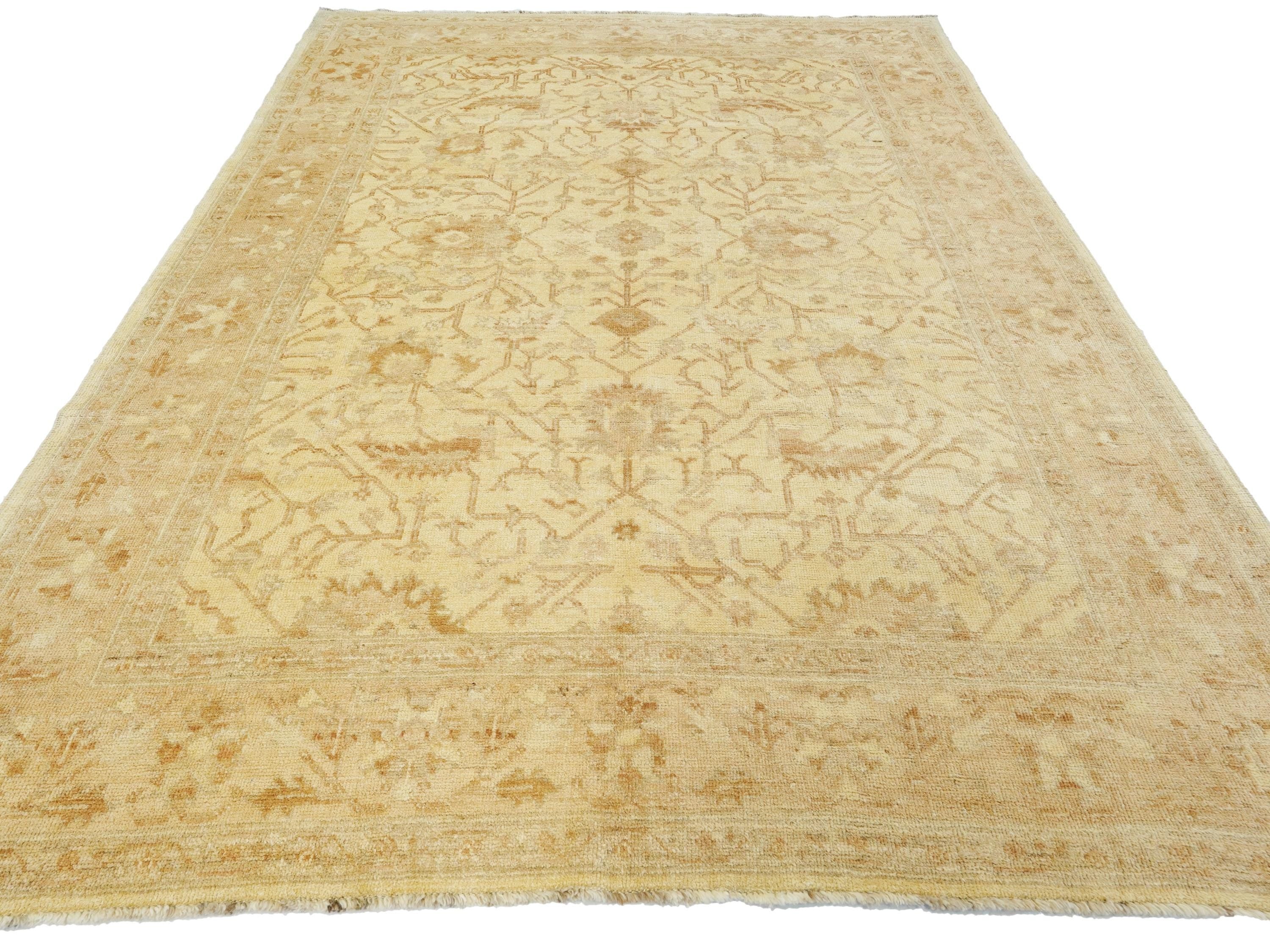 9x12 Ft Beige Ushak Rug - Hand Knotted Afghan Oriental Rug
