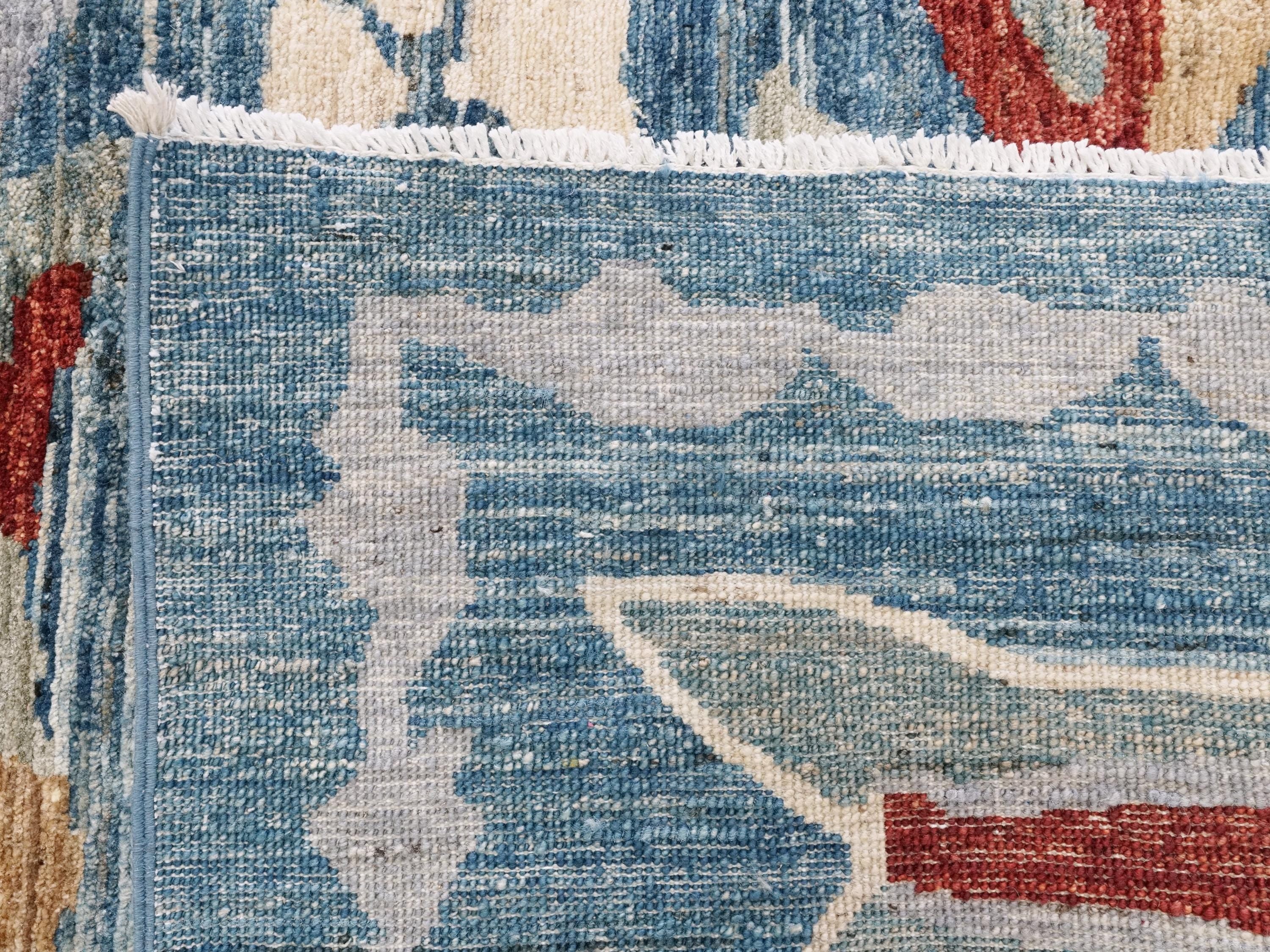 6x9 Ft Blue Fish Rug - Handmade Afghan Wool Rug