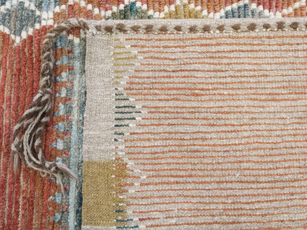 7x10 Ft Hand Knotted Afghan Wool Rug: Orange & Blue Moroccan Rug