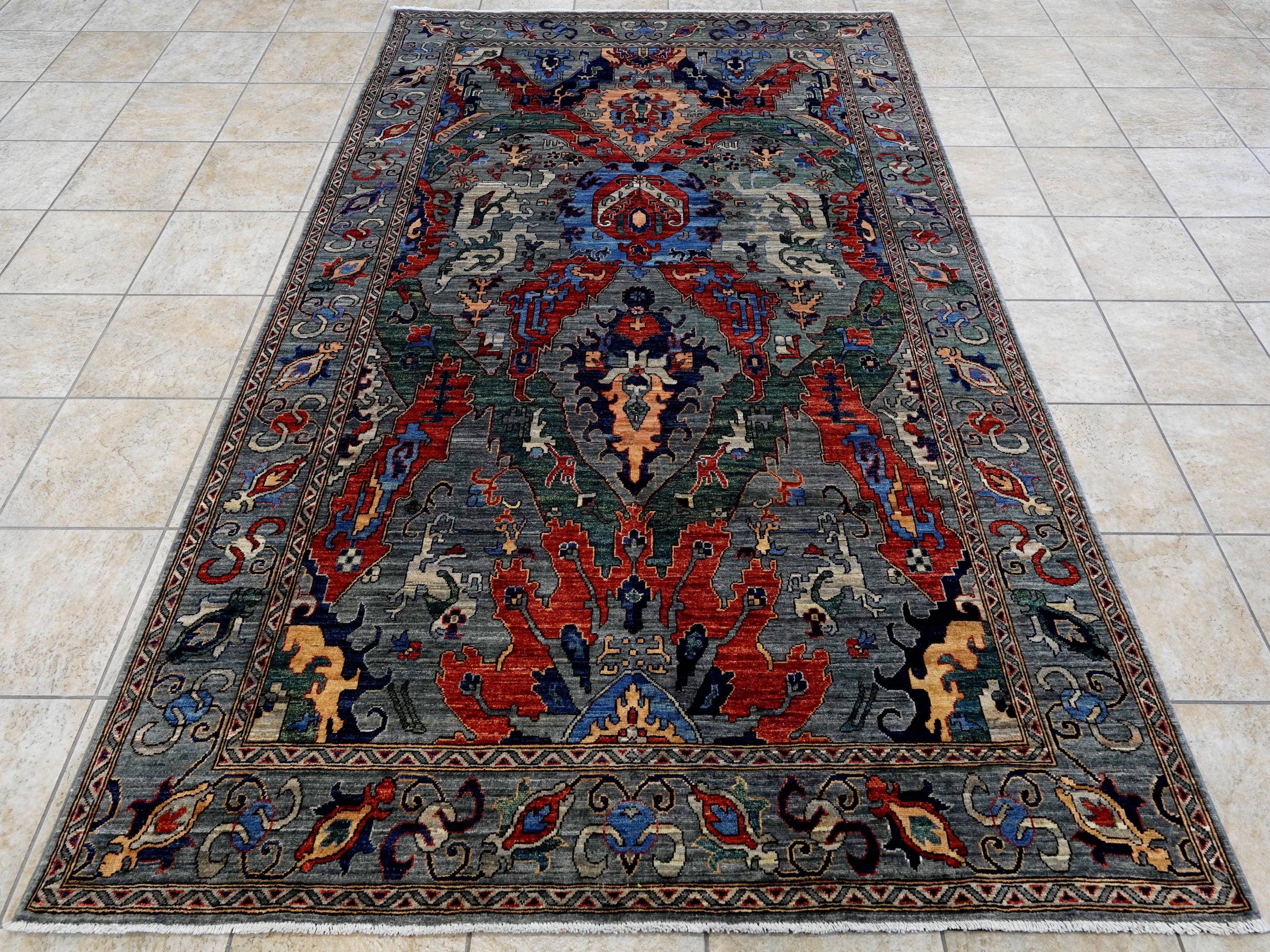 6x9 Ft Dark Gray Serapi Rug - Traditional Persian Style Wool Rug