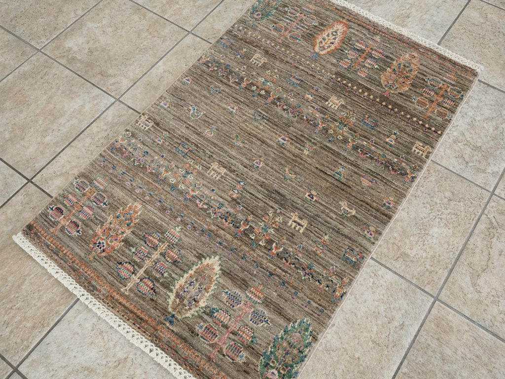 2x4 Ft Hand Knotted Wool Gabbeh Rug - Brown Oriental Rug