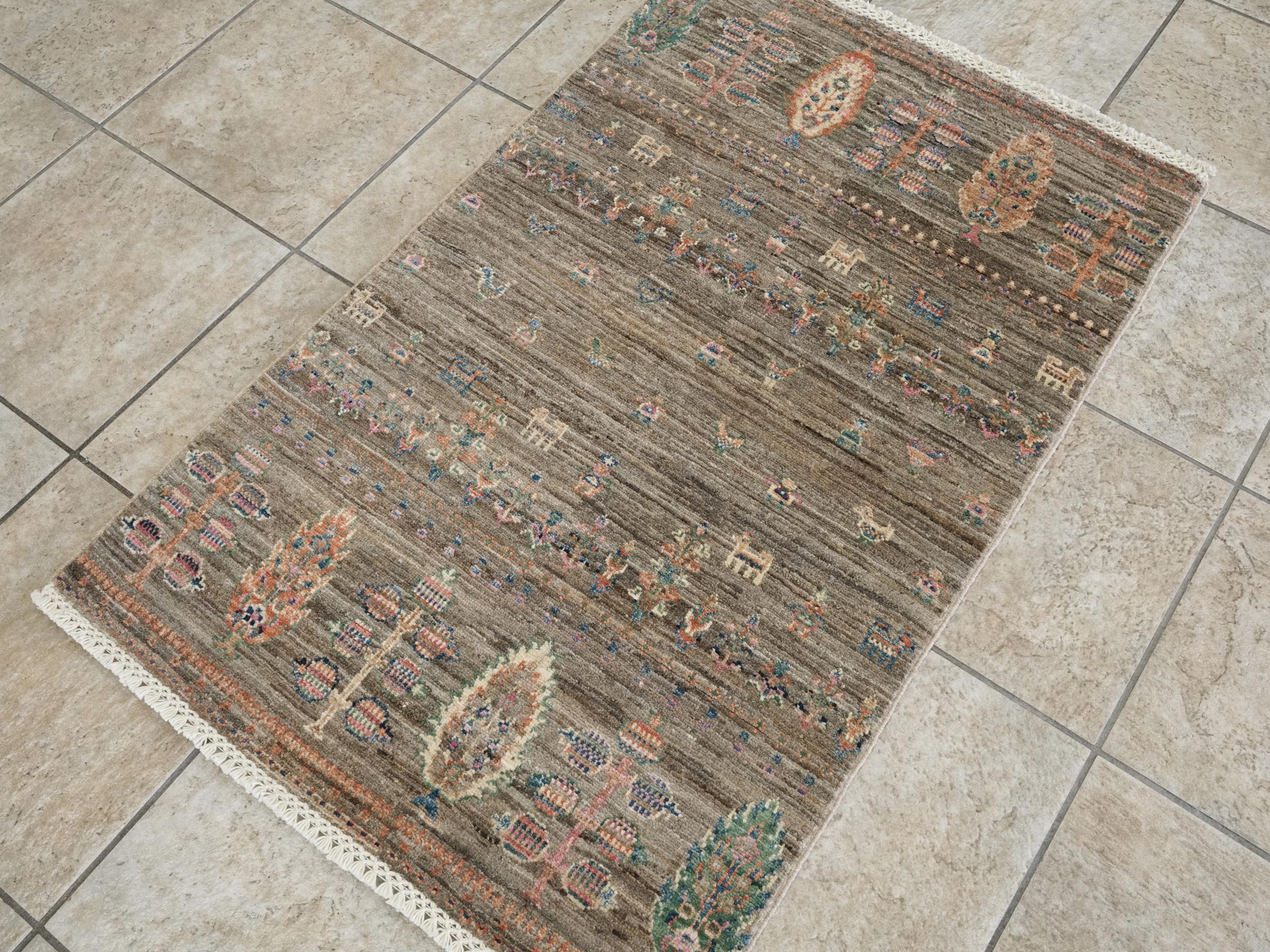 2x4 Ft Hand Knotted Wool Gabbeh Rug - Brown Oriental Rug