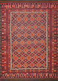 9x14 Ft Vintage Maimana Kilim Rug - Traditional Red Flat Weave
