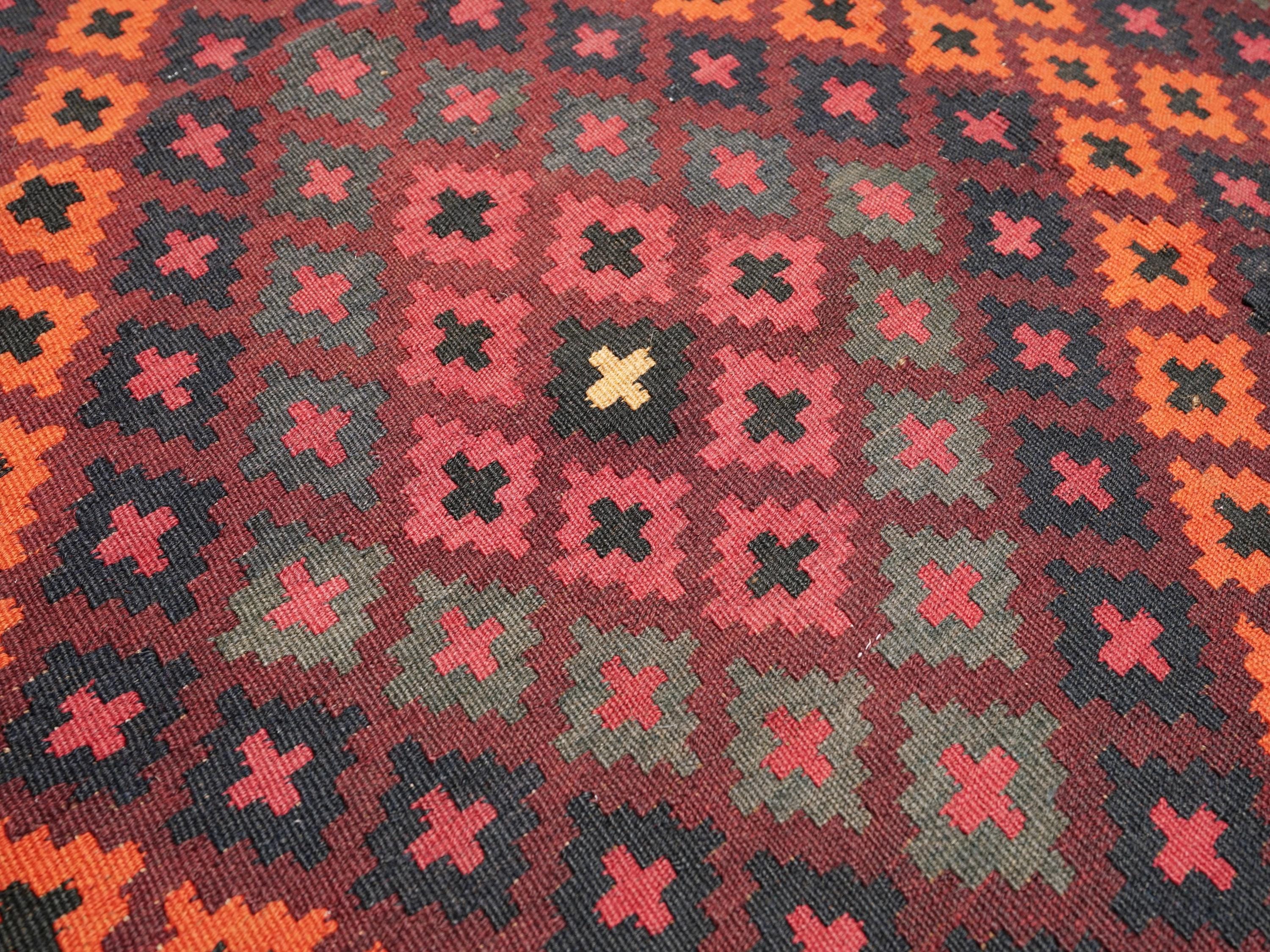 10x14 Ft Burgundy Maimana Kilim - Vintage Tribal Flatweave