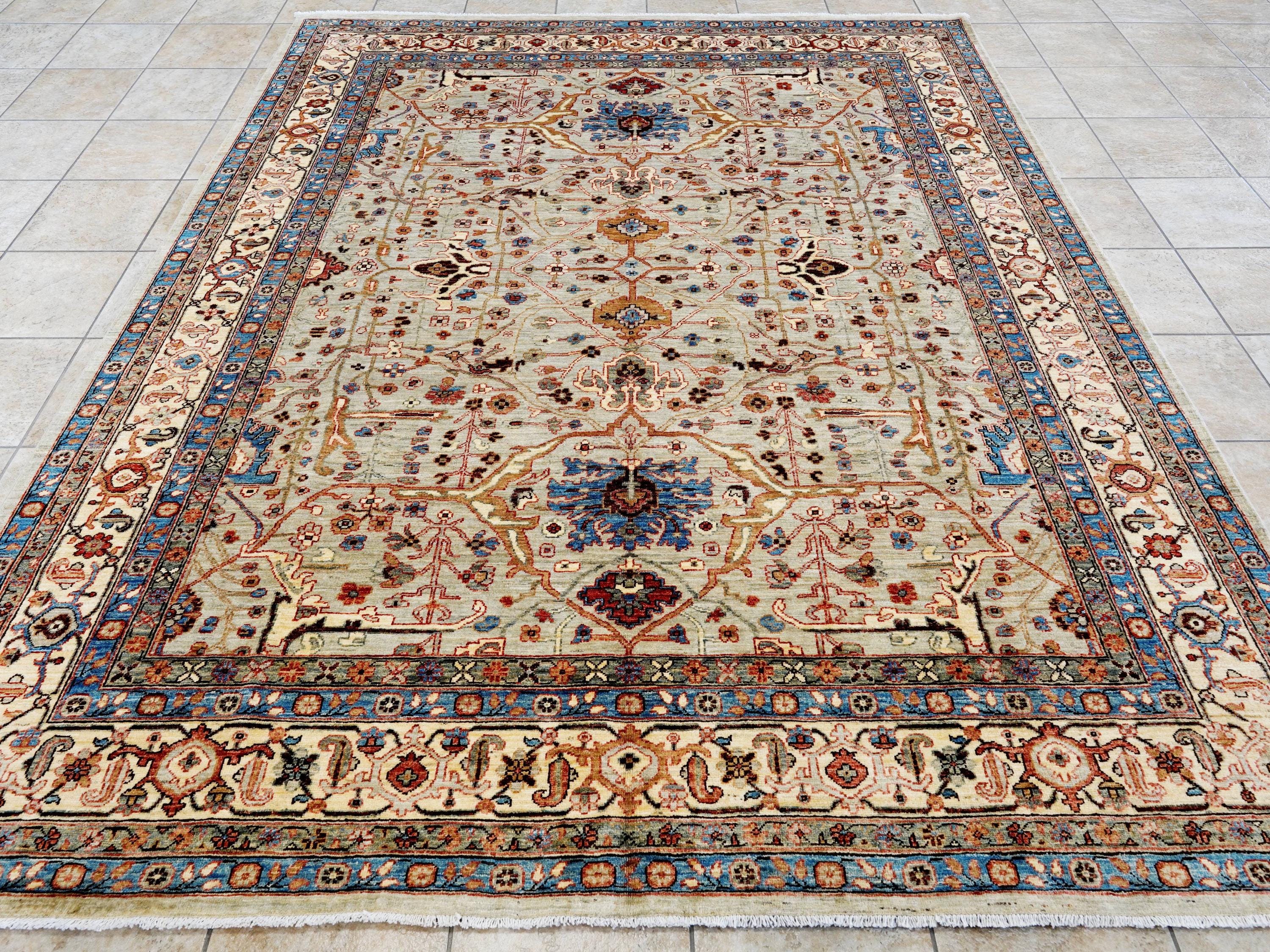 8x10 Ft Beige & Gray Bidjar Rug - Hand Knotted Wool Oriental Rug