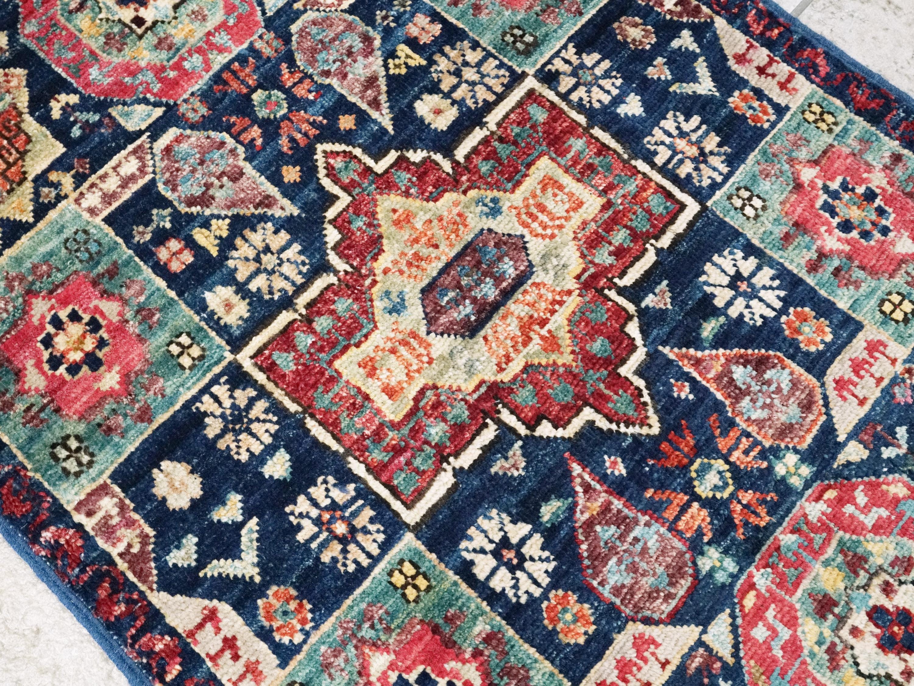 2x3 Ft Hand Knotted Dark Blue Mamluk Rug - Oriental Accent Rug