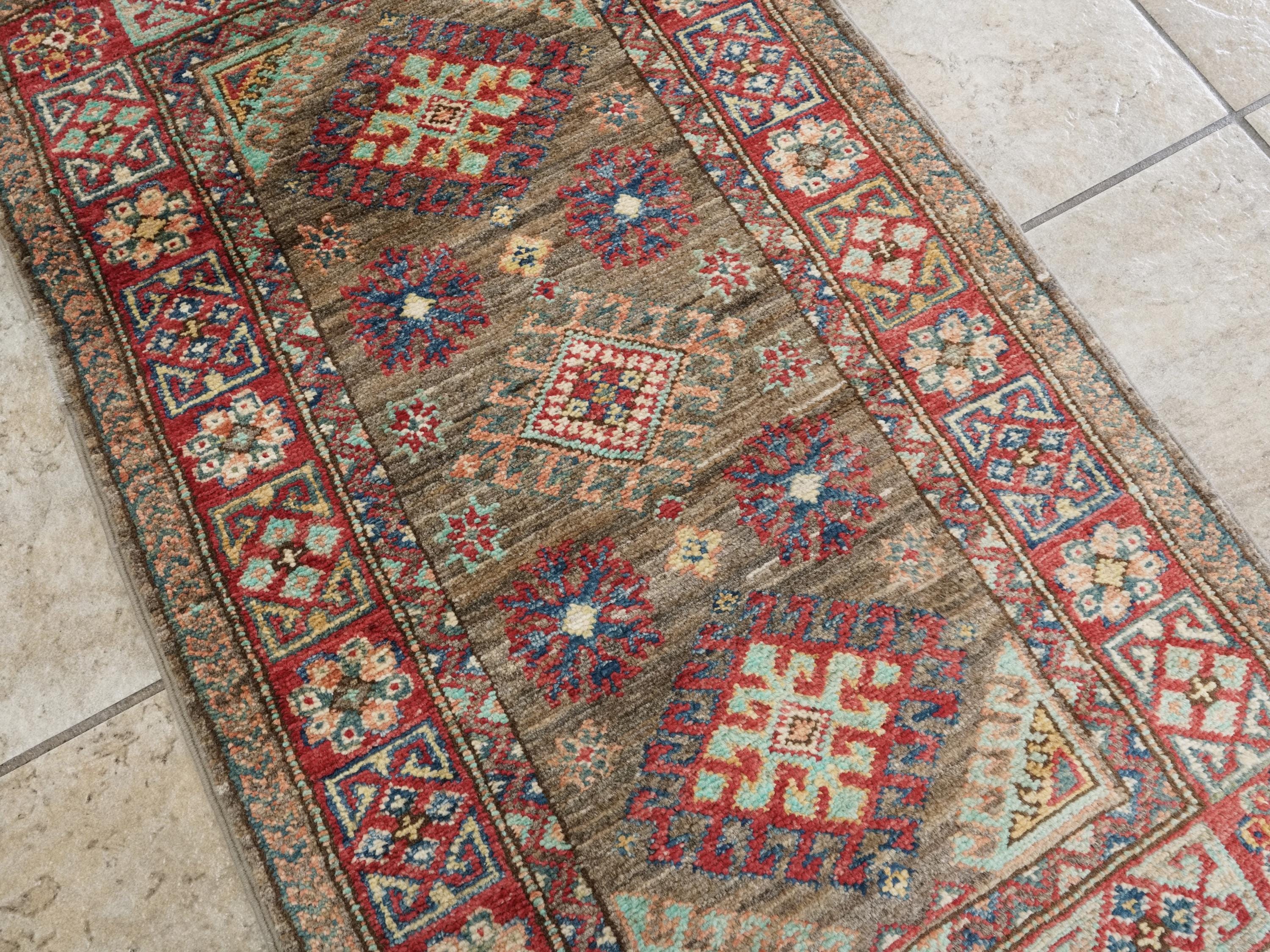 2x3 Ft Handmade Afghan Kazak Wool Rug - Oriental Accent Rug