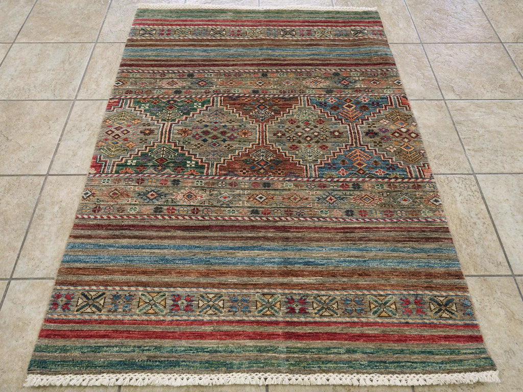 3x5 Ft Hand Knotted Khorjin Rug - Colorful Oriental Rug