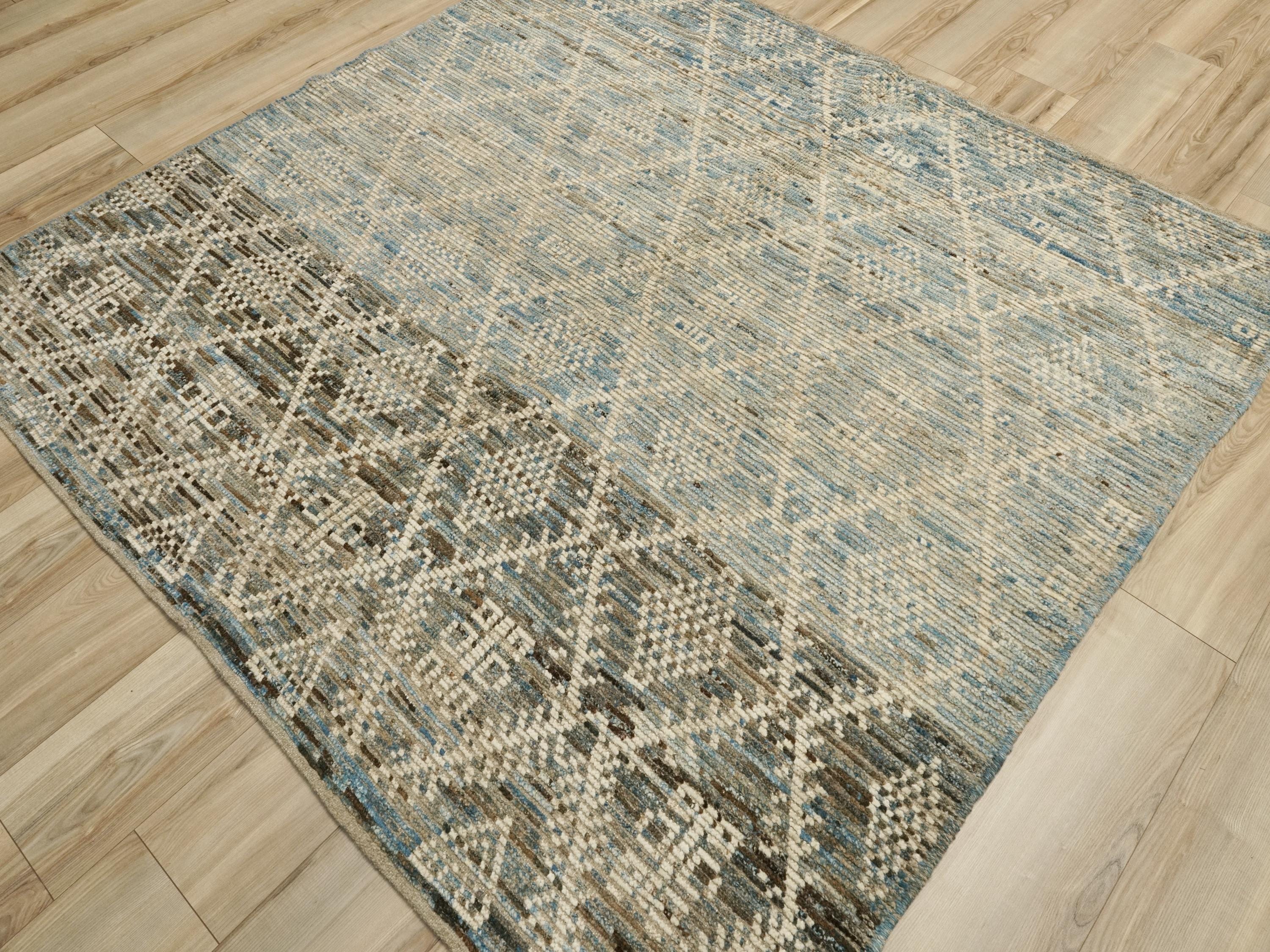 7x7 Ft Light Blue Moroccan Rug - Square Area Rug